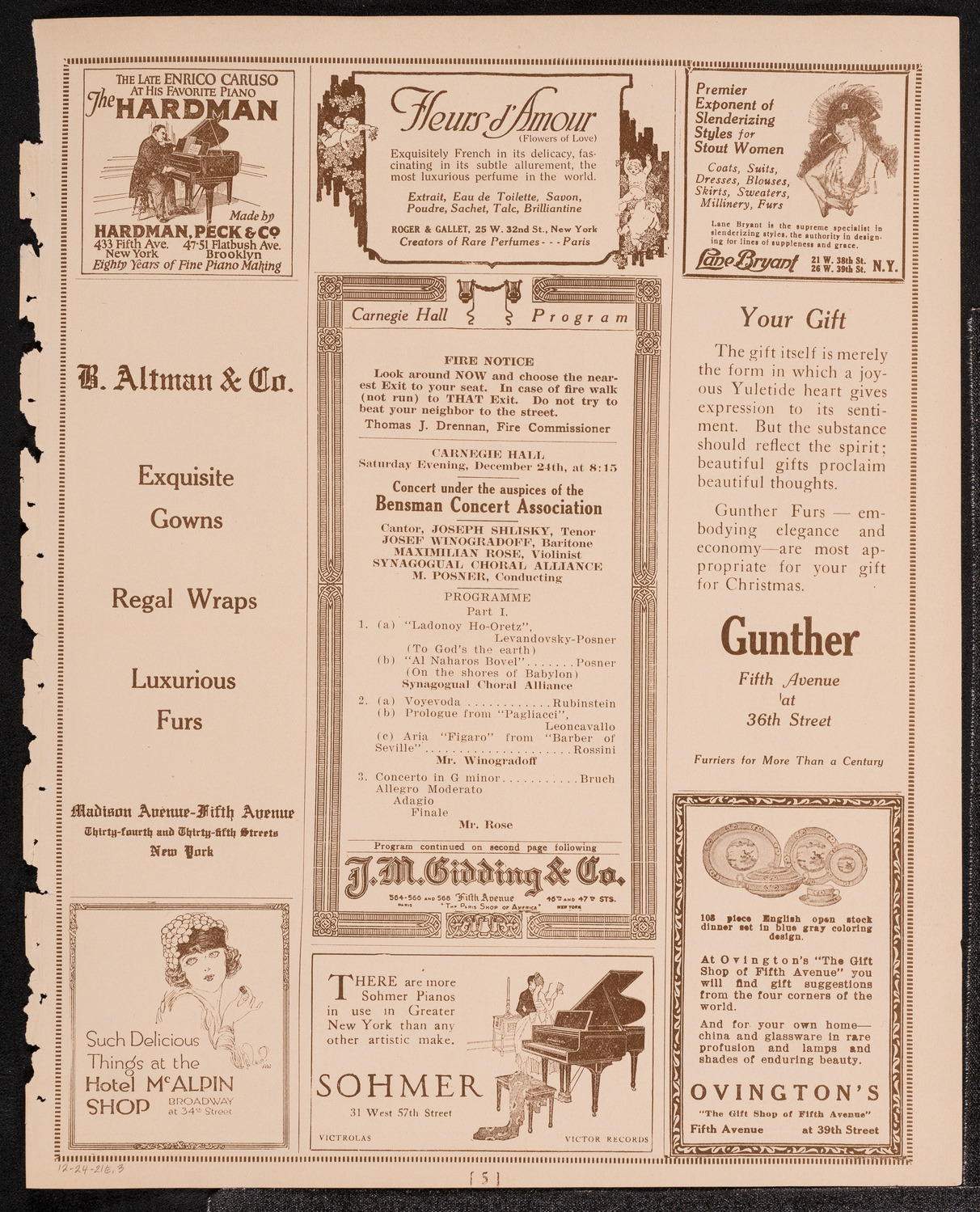 Joseph Shlisky, Josef Winogradoff, Maximilian Rose, and the Synagogual Choral Alliance, December 24, 1921, program page 5