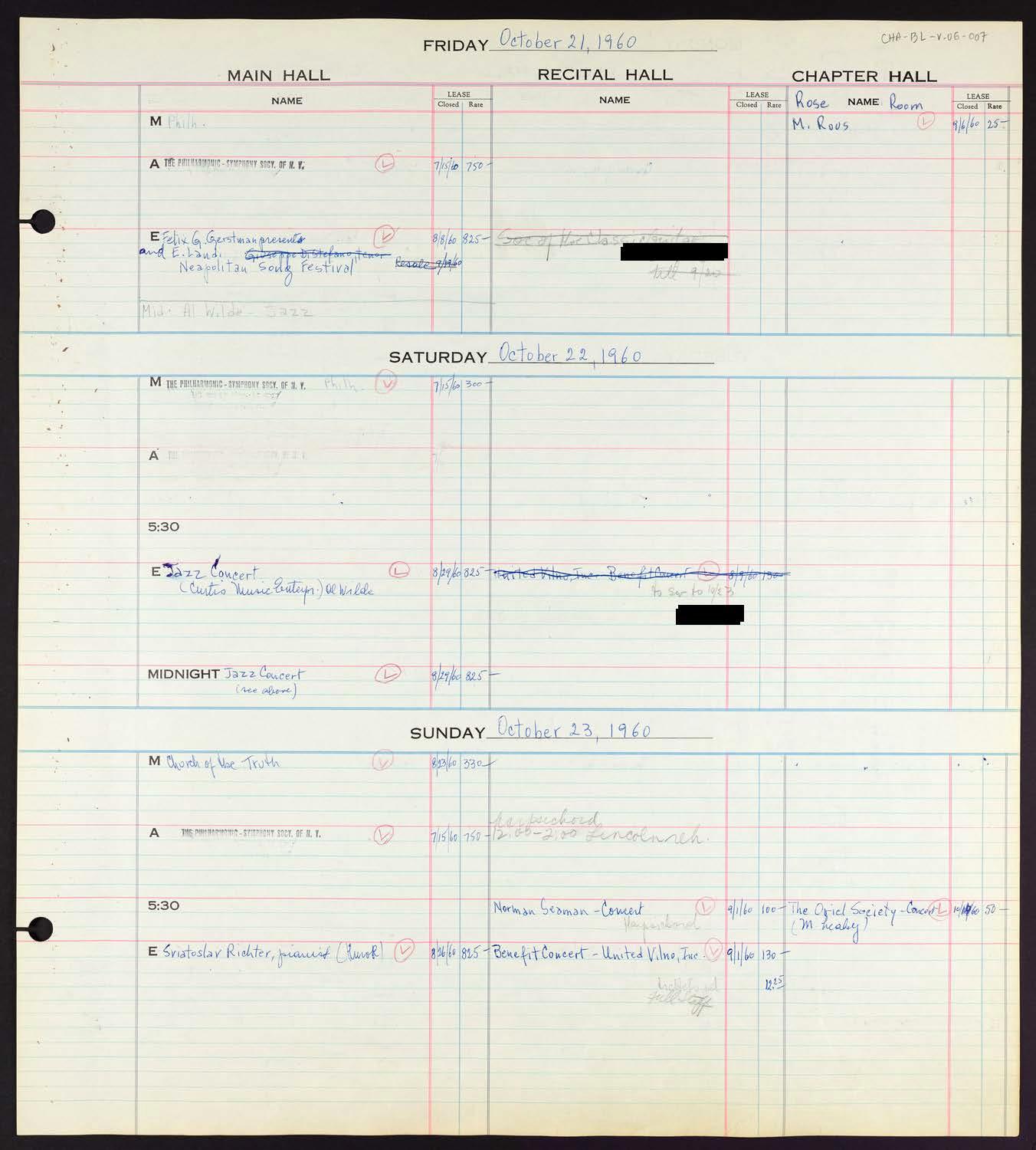 Carnegie Hall Booking Ledger, volume 6, page 7