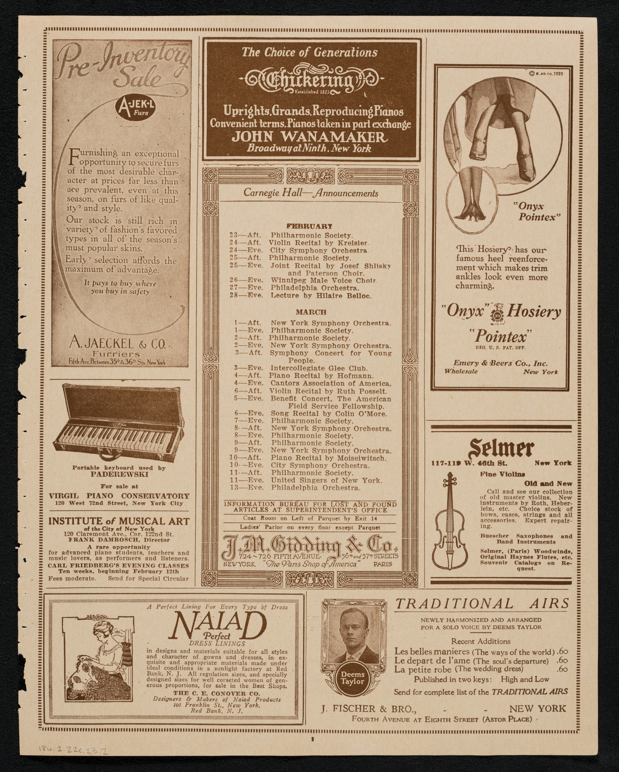 New York Philharmonic, February 22, 1923, program page 3