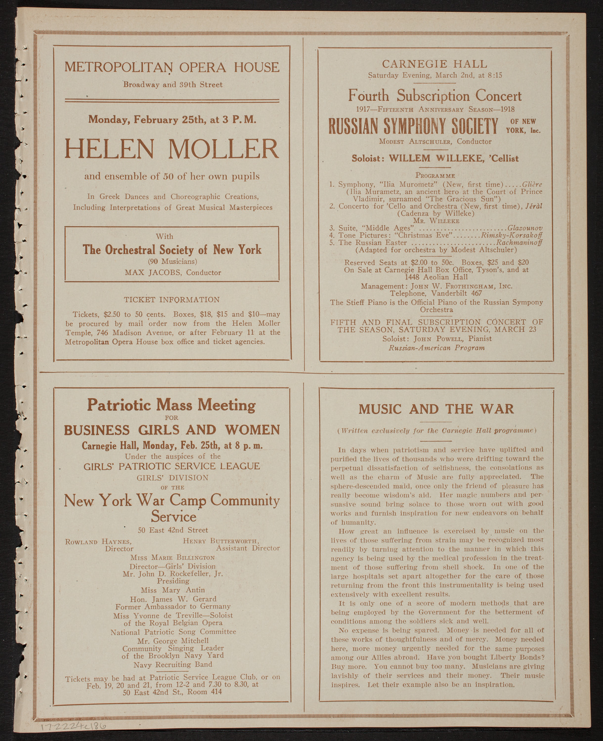 Lecture by Lieutenant Patrick Alva O'Brien, R.F.C, February 24, 1918, program page 11