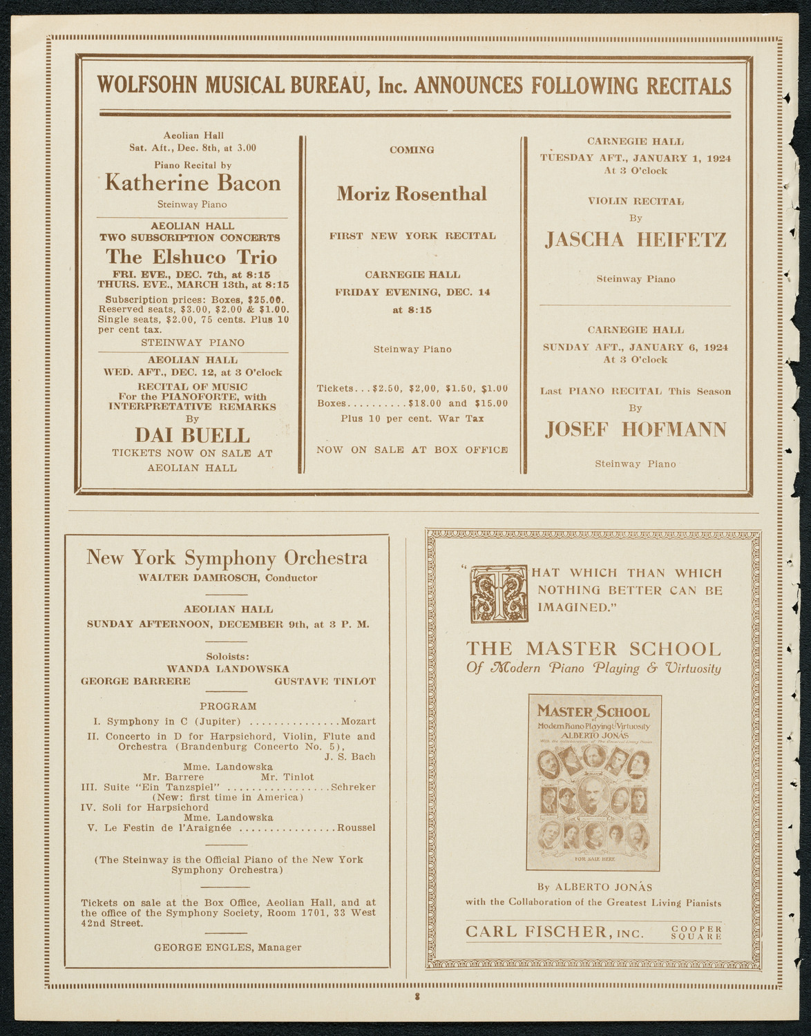 New York Philharmonic, December 7, 1923, program page 8