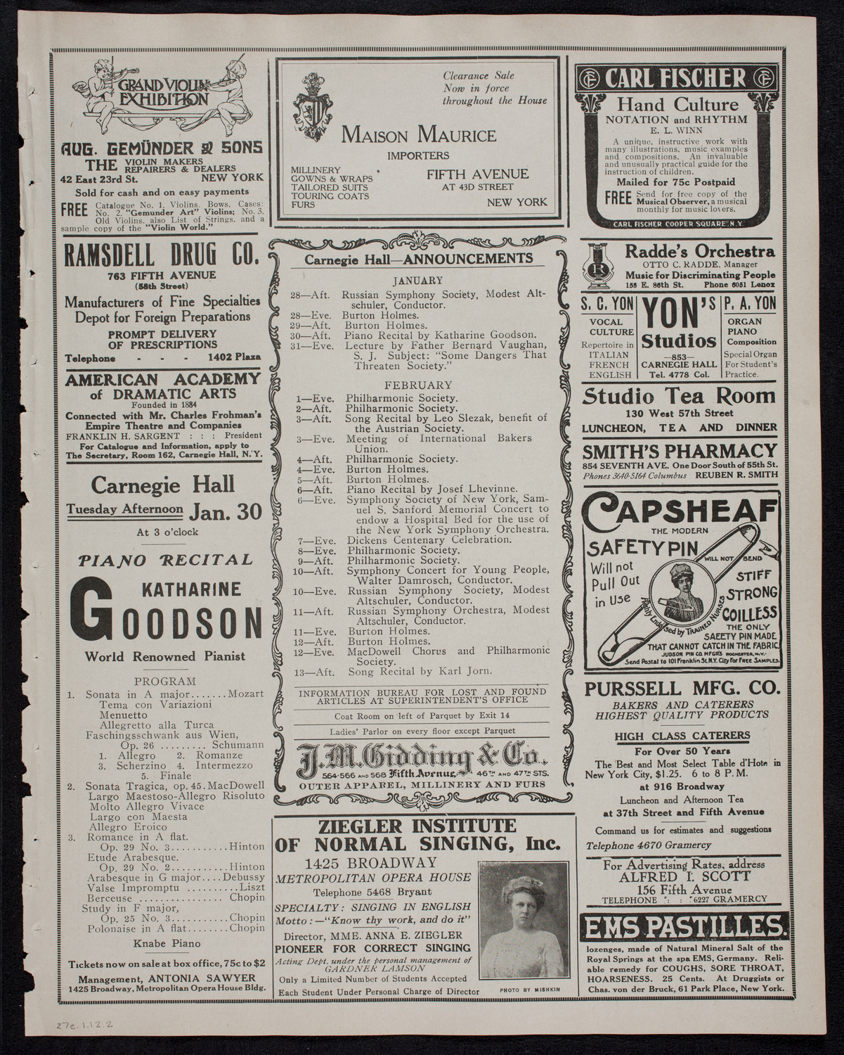 Russian Symphony Society of New York, January 27, 1912, program page 3