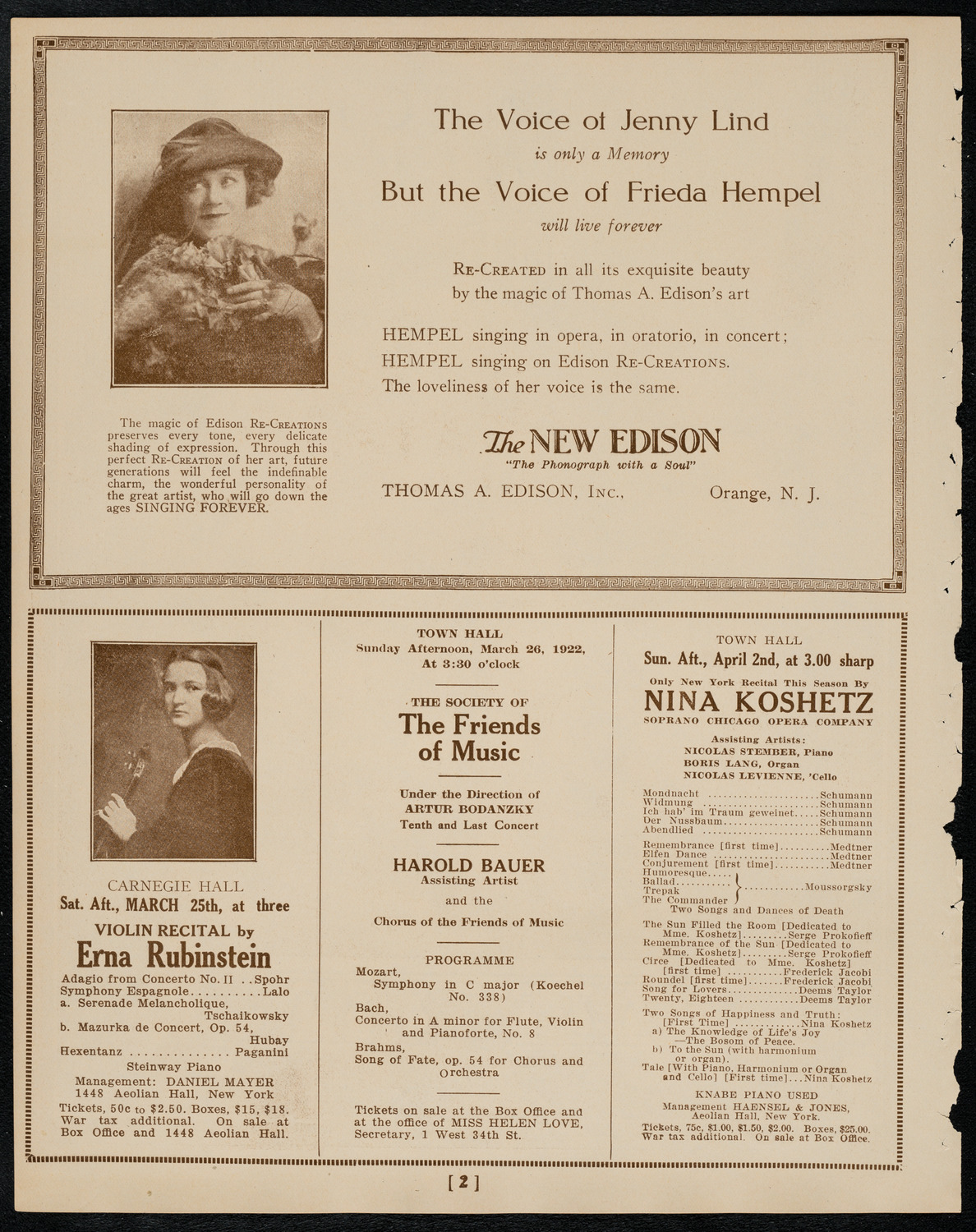 New York Philharmonic, March 24, 1922, program page 2