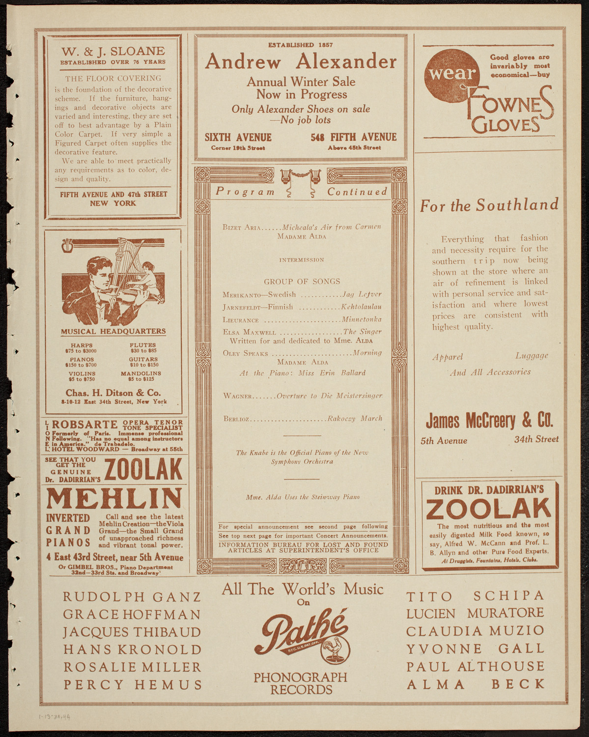 Gala Benefit Concert for New York Probation and Protective Association and Girls' Protective League, January 13, 1920, program page 7