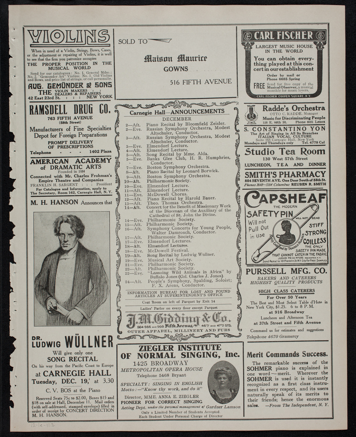 Benefit: St. Mark's Hospital, December 1, 1911, program page 3