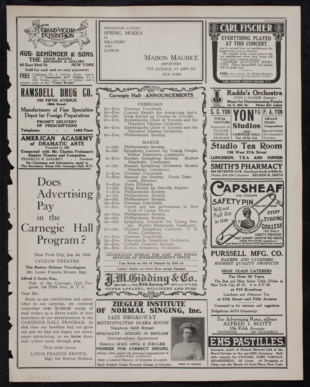 Jan Kubelik, Violin, and Wilhelm Backhaus, Piano, February 25, 1912, program page 3