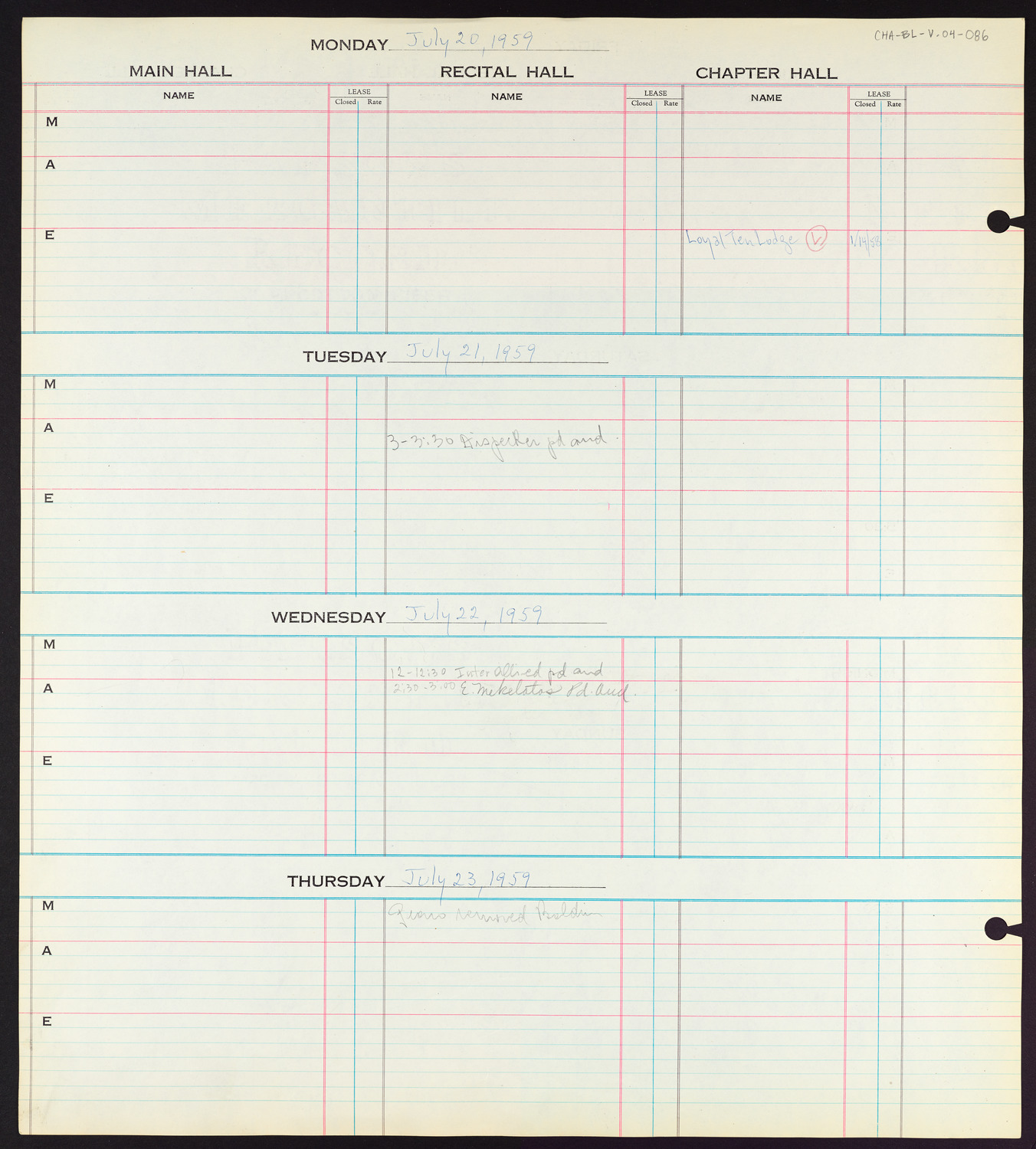 Carnegie Hall Booking Ledger, volume 4, page 86