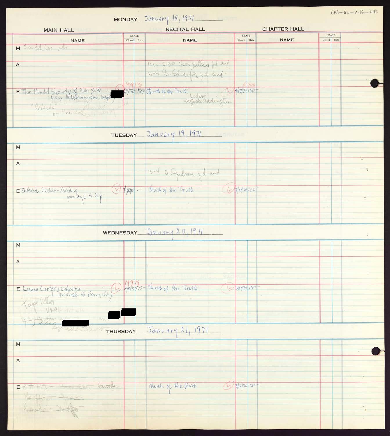 Carnegie Hall Booking Ledger, volume 16, page 42