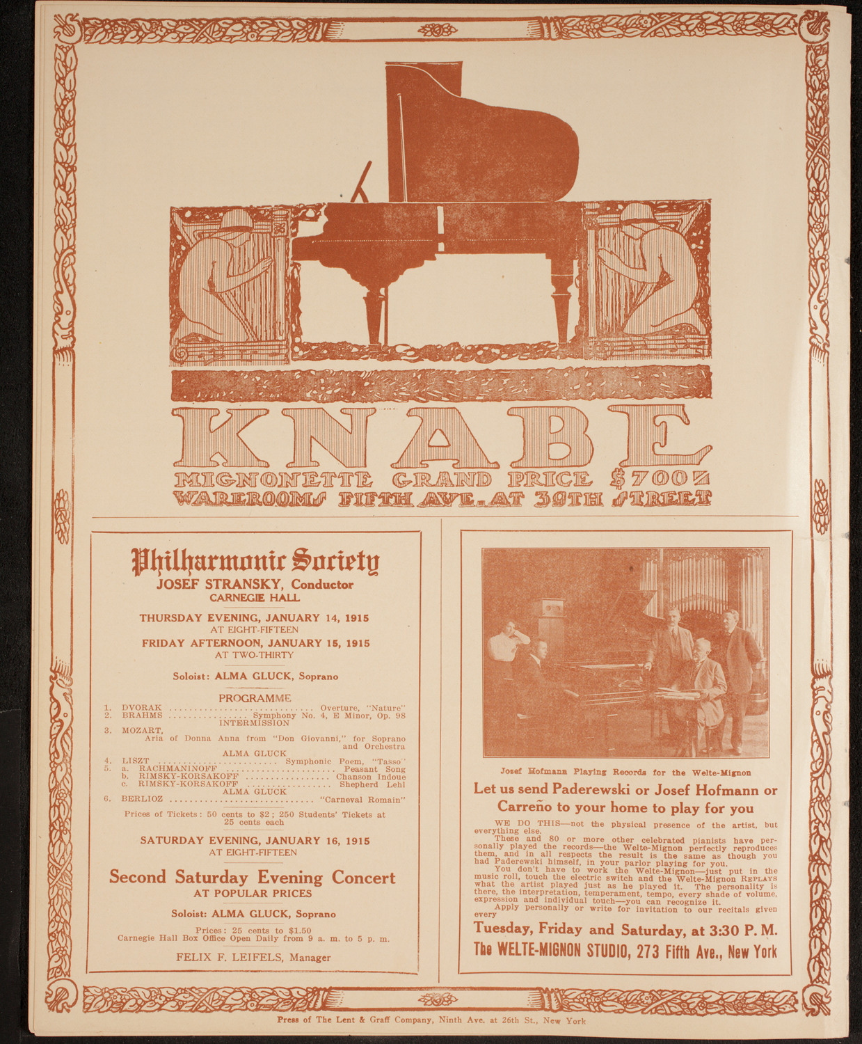 New York Philharmonic, January 10, 1915, program page 12