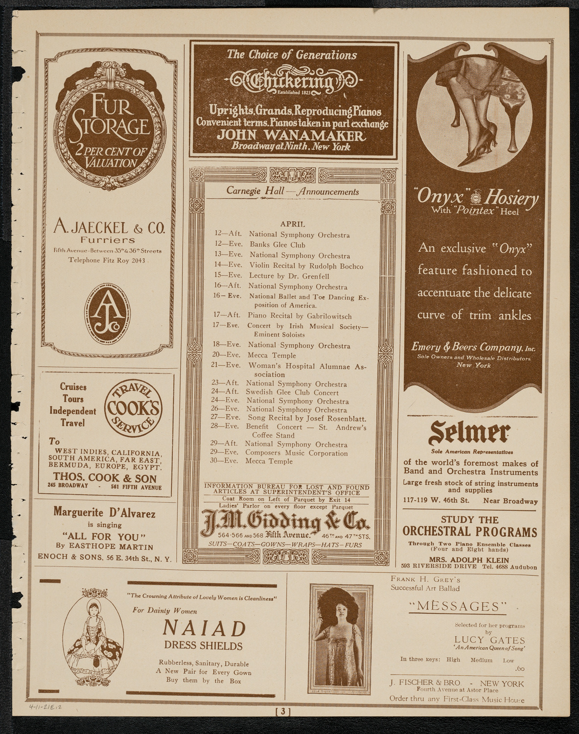 Meeting in Honor of René Viviani, April 11, 1921, program page 3