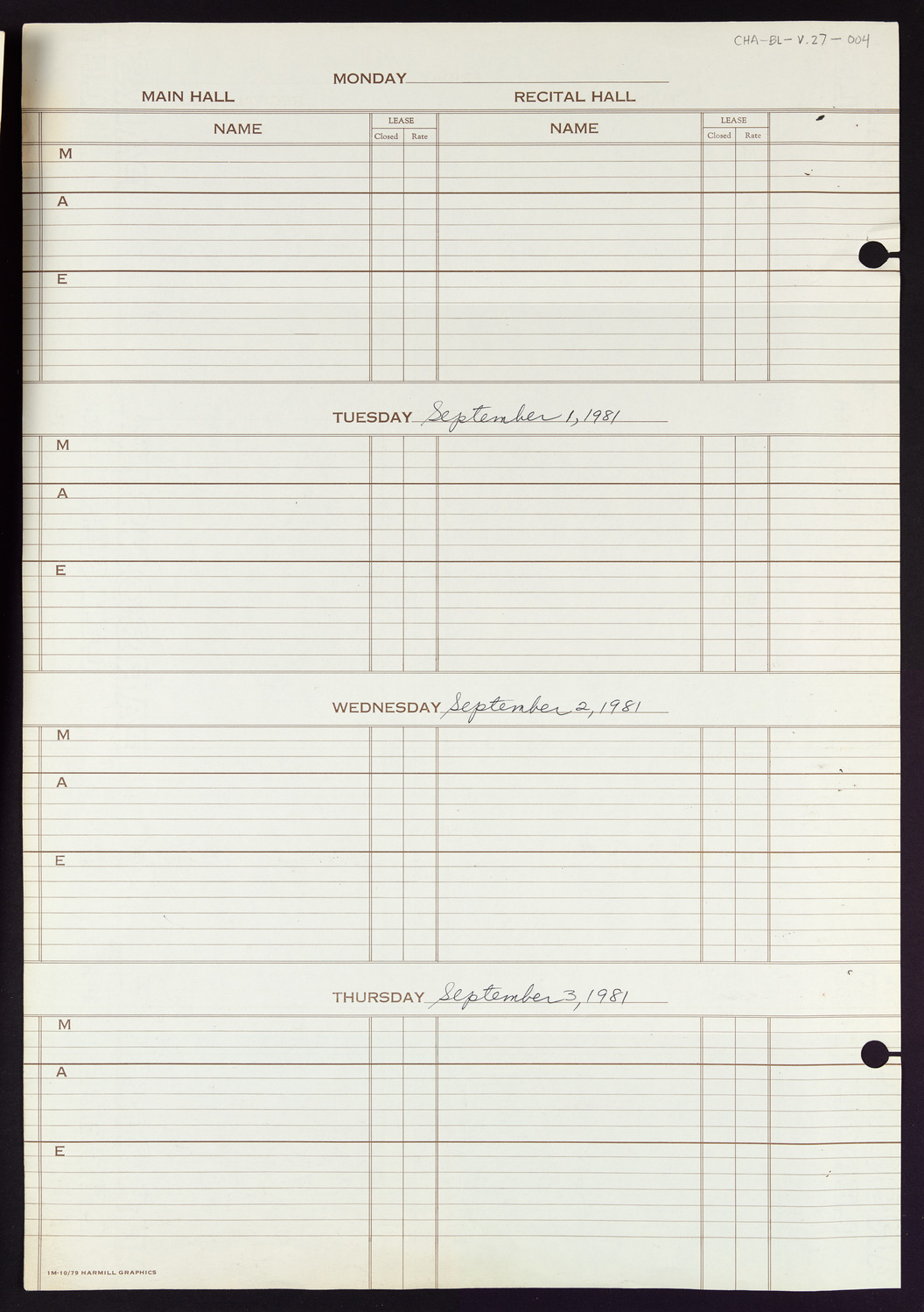 Carnegie Hall Booking Ledger, volume 27, page 4