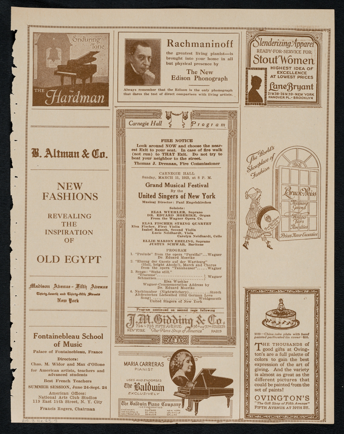 United Singers of New York, March 11, 1923, program page 5