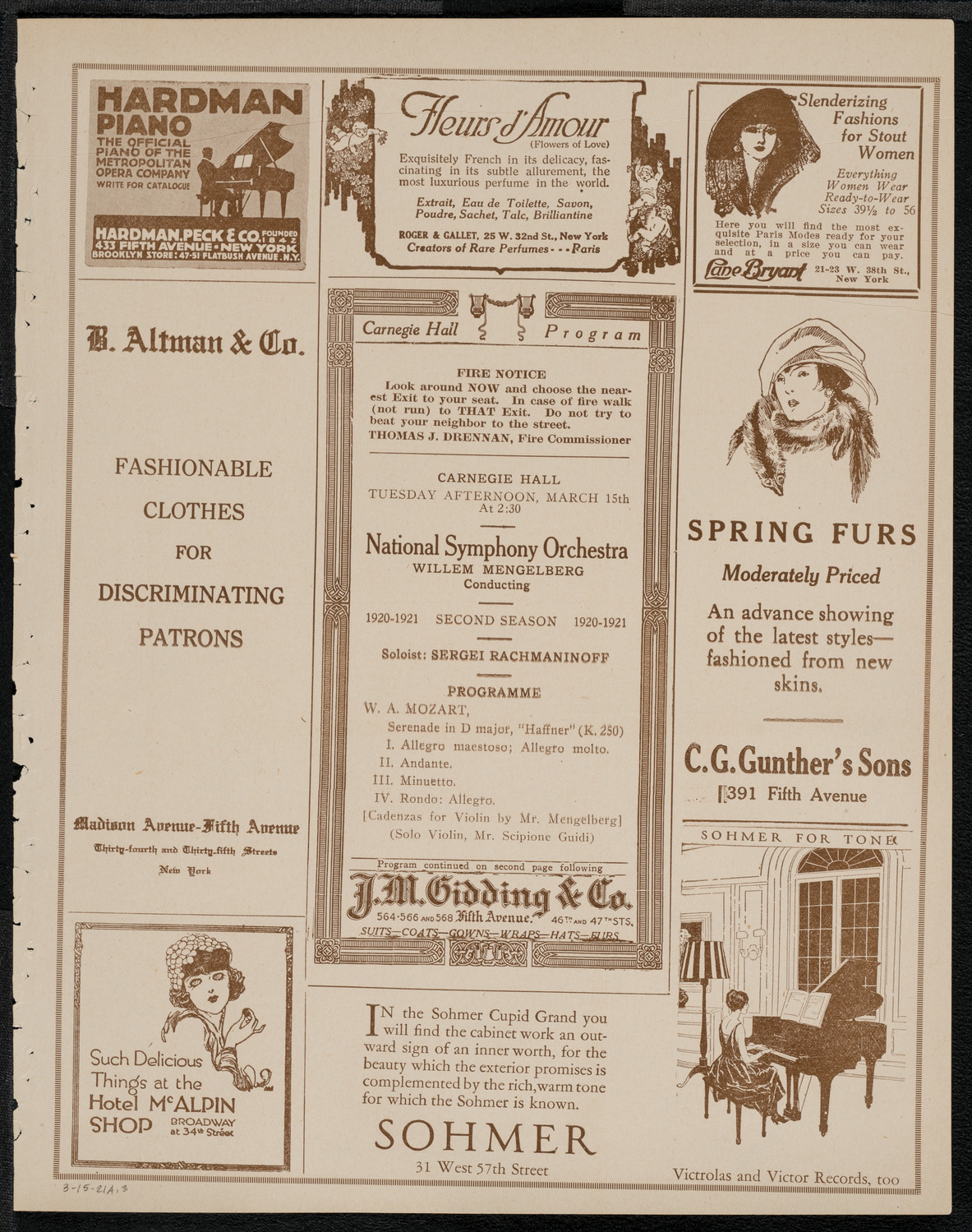 National Symphony Orchestra, March 15, 1921, program page 5