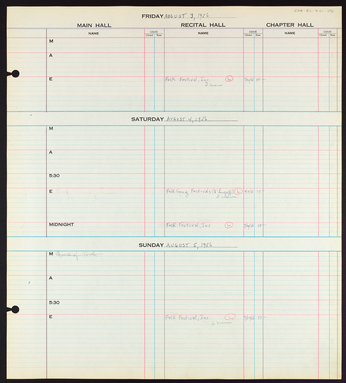 Carnegie Hall Booking Ledger, volume 1, page 91