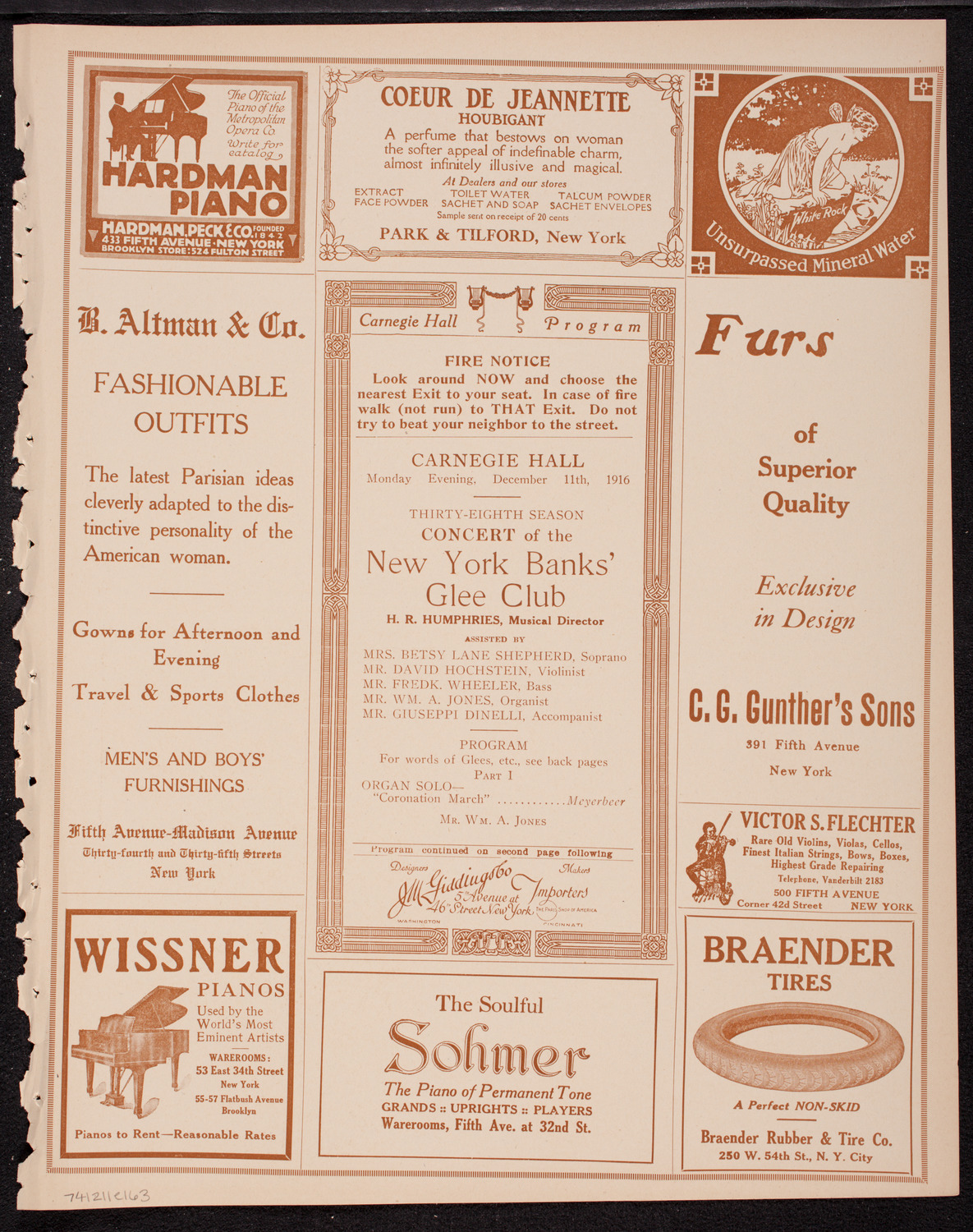 New York Banks' Glee Club, December 11, 1916, program page 5