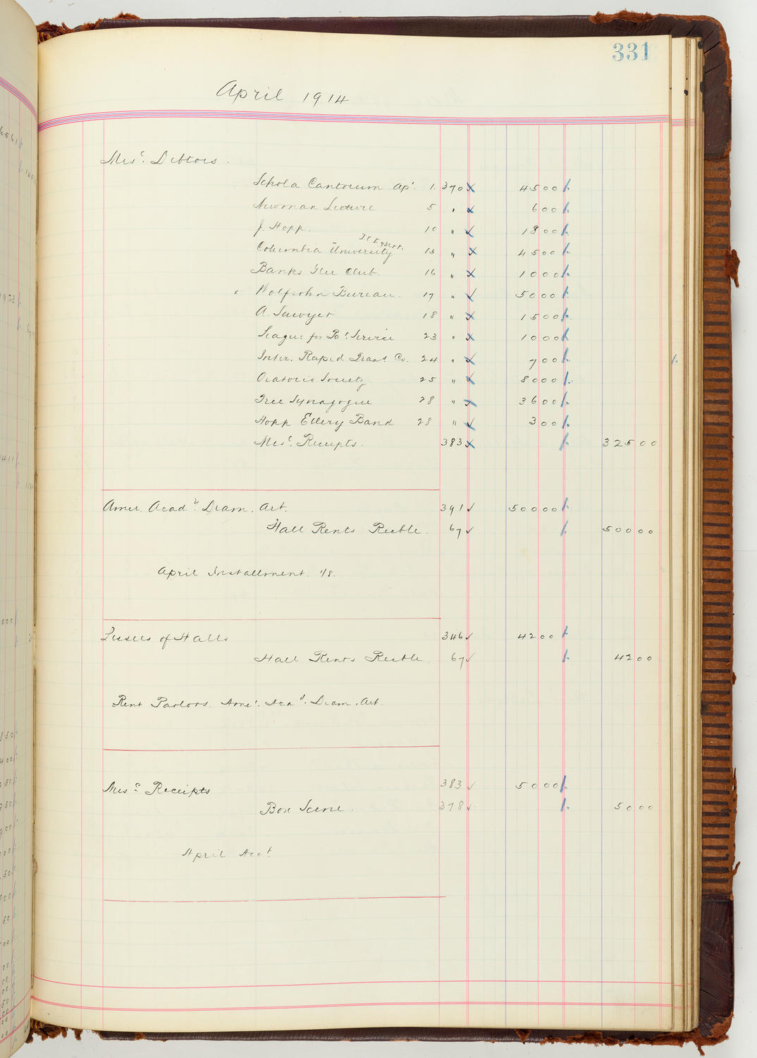 Music Hall Accounting Ledger Journal, volume 7, page 331