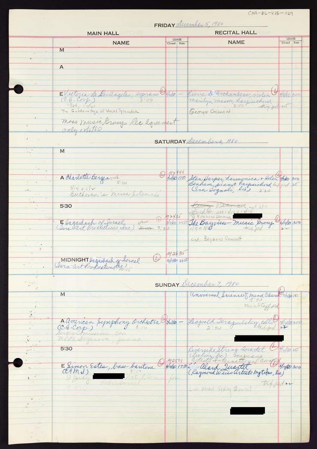 Carnegie Hall Booking Ledger, volume 26, page 29