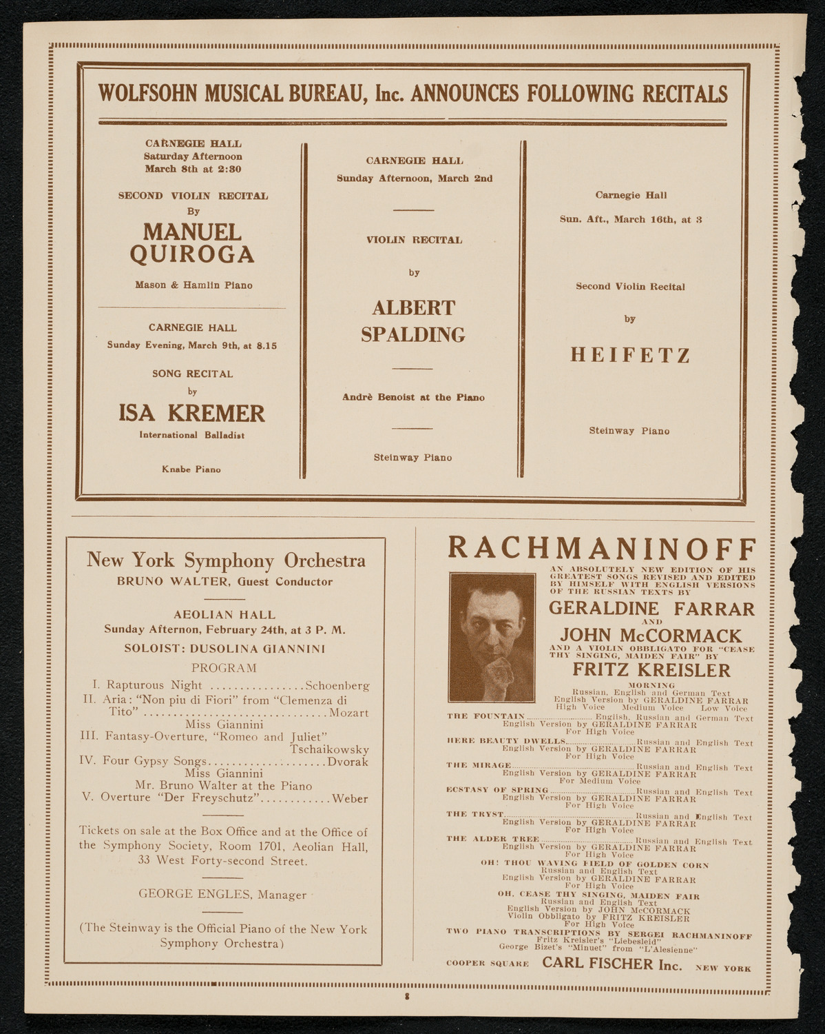 Sergei Rachmaninoff, Piano, February 23, 1924, program page 8