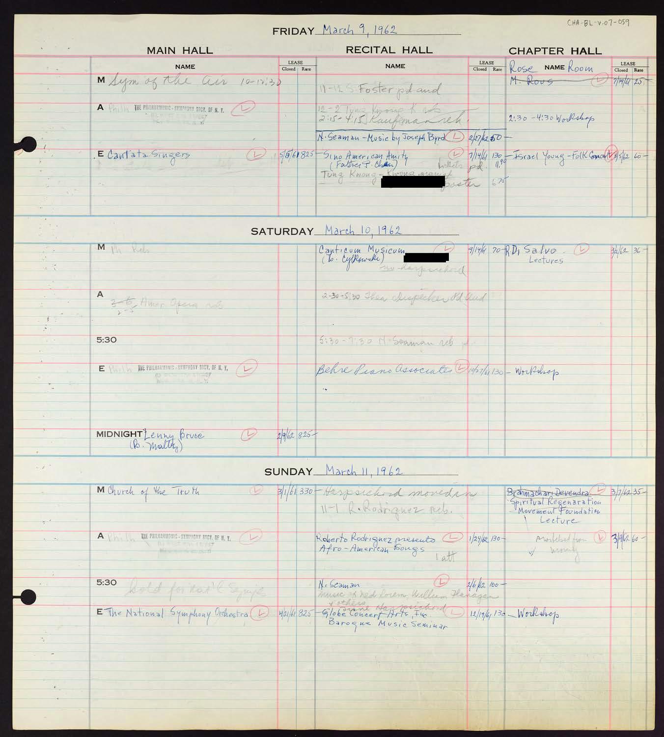 Carnegie Hall Booking Ledger, volume 7, page 59