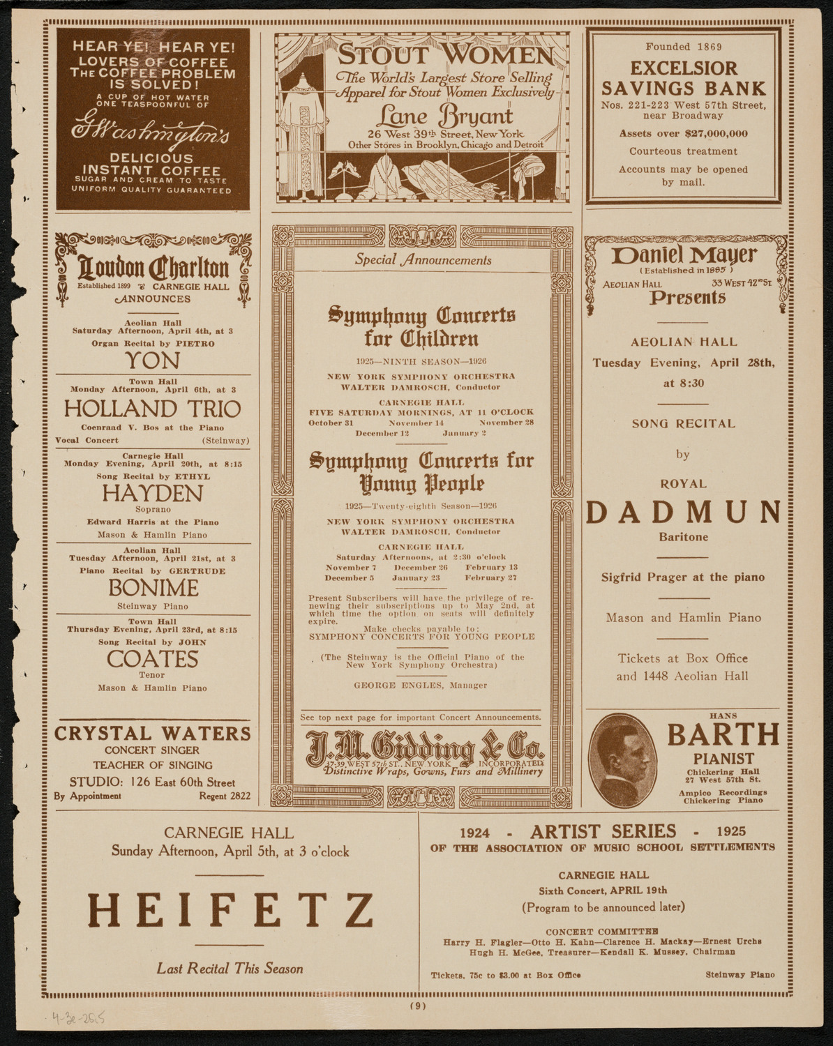 New York Symphony Orchestra, April 3, 1925, program page 9