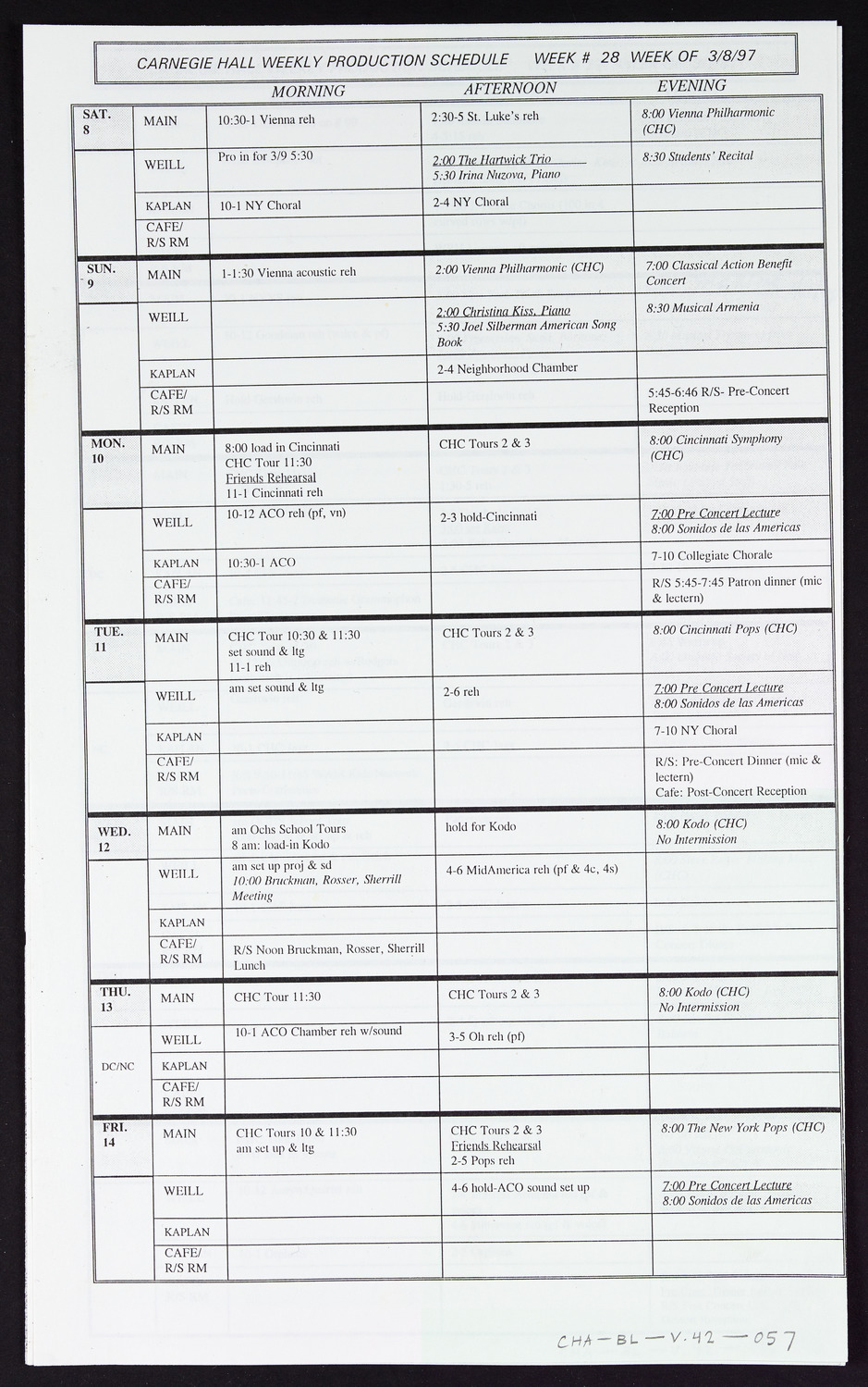 Carnegie Hall Booking Ledger, volume 42, page 57a