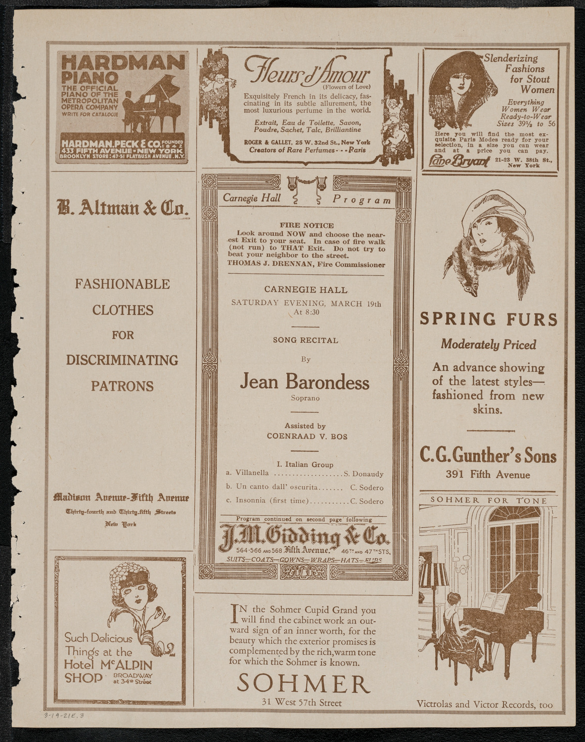 Jean Barondess, Soprano, March 19, 1921, program page 5