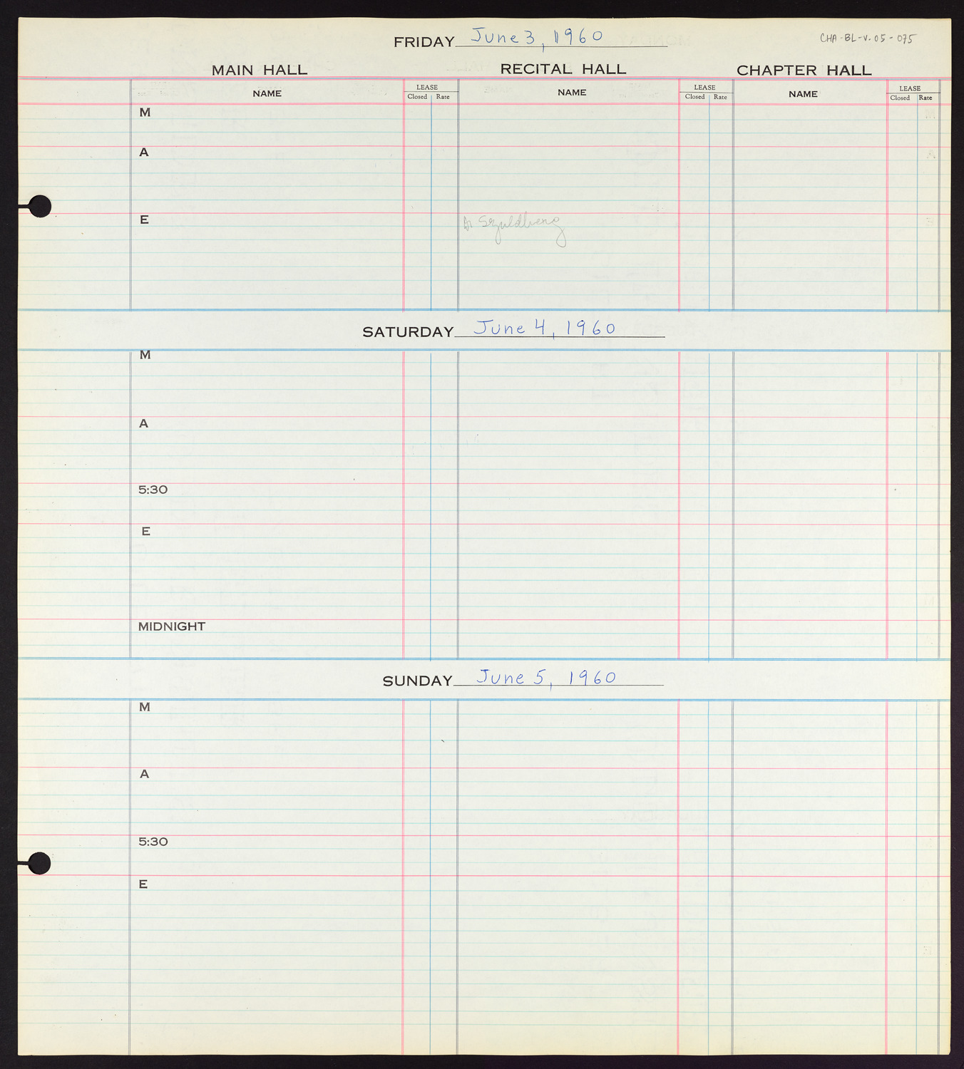 Carnegie Hall Booking Ledger, volume 5, page 75