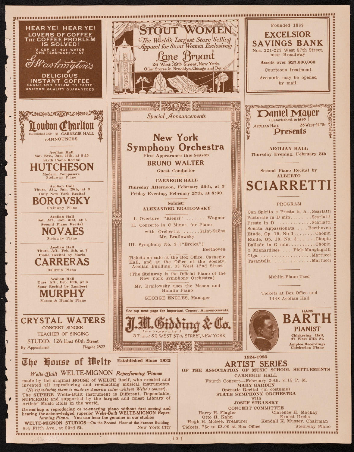 New York Symphony Orchestra, January 22, 1925, program page 9