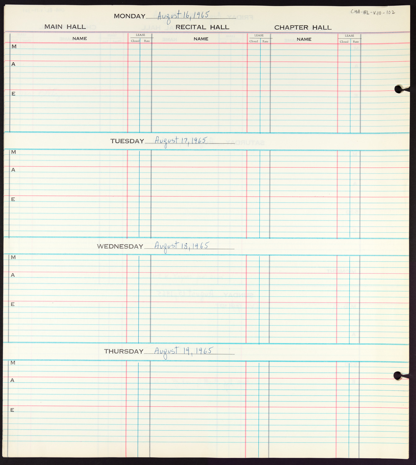 Carnegie Hall Booking Ledger, volume 10, page 102
