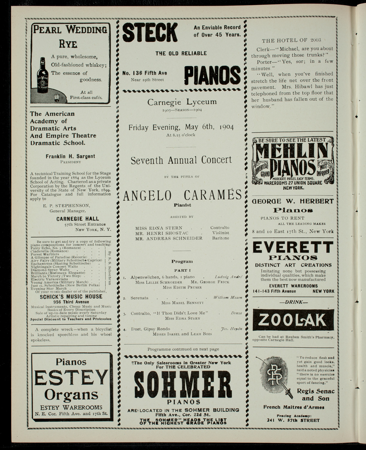 Students of Angelo Carames, May 6, 1904, program page 2