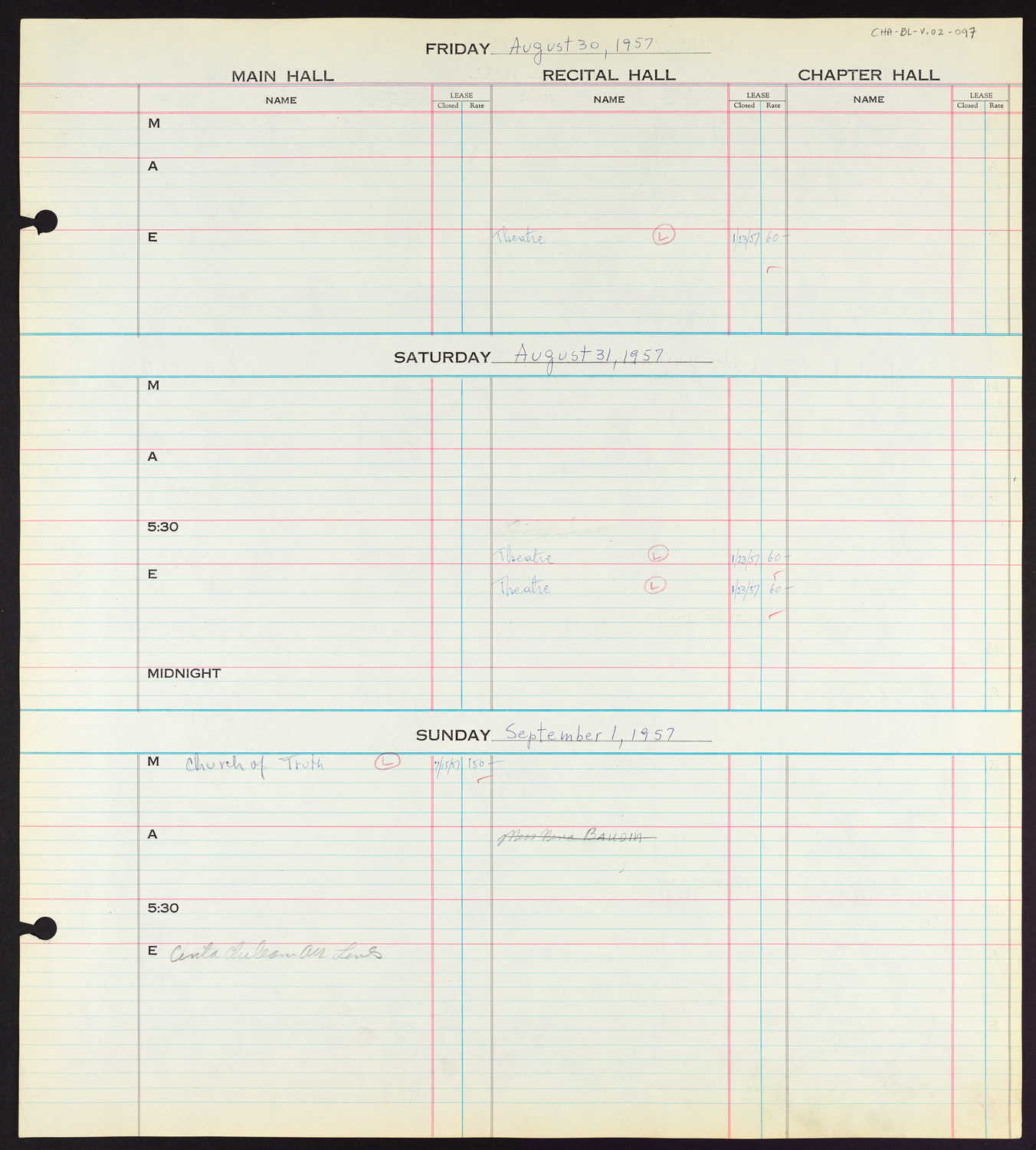 Carnegie Hall Booking Ledger, volume 2, page 97