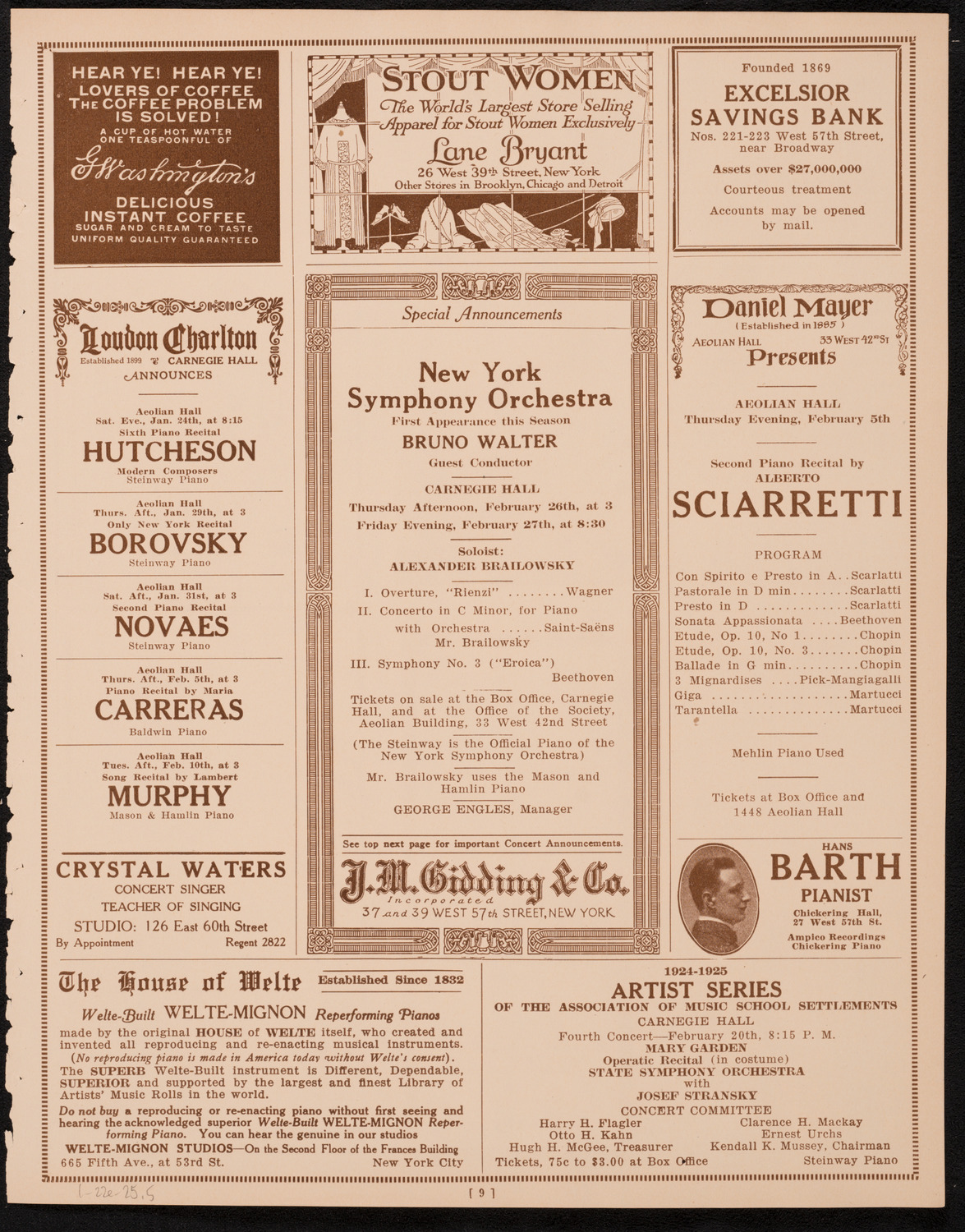 New York Philharmonic, January 22, 1925, program page 9