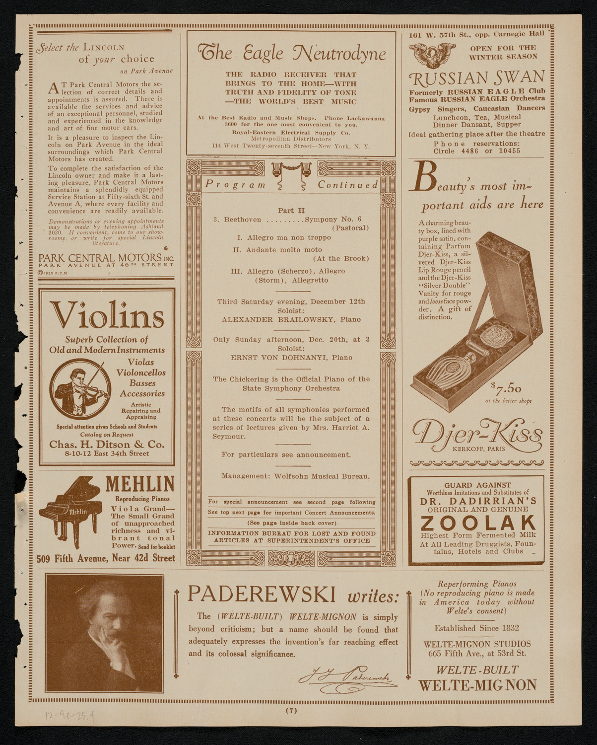 State Symphony Orchestra of New York, December 9, 1925, program page 7