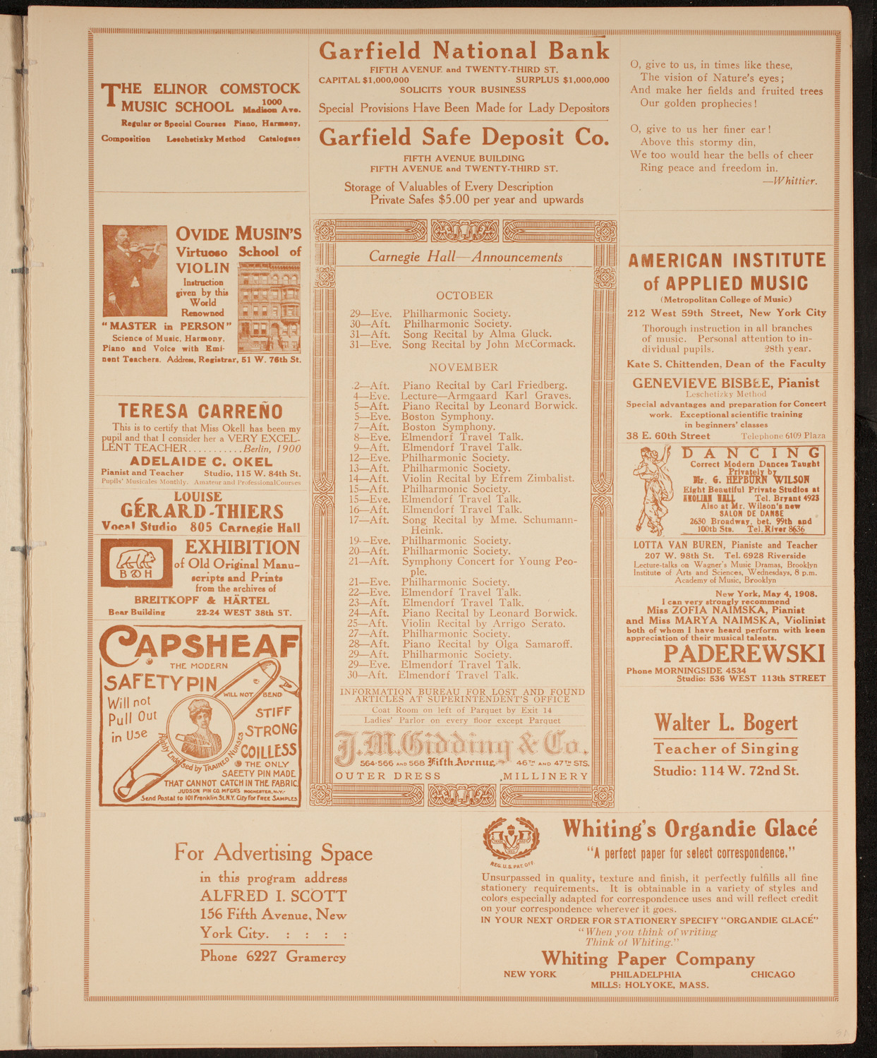 Albert Spalding, Violin, October 29, 1914, program page 3