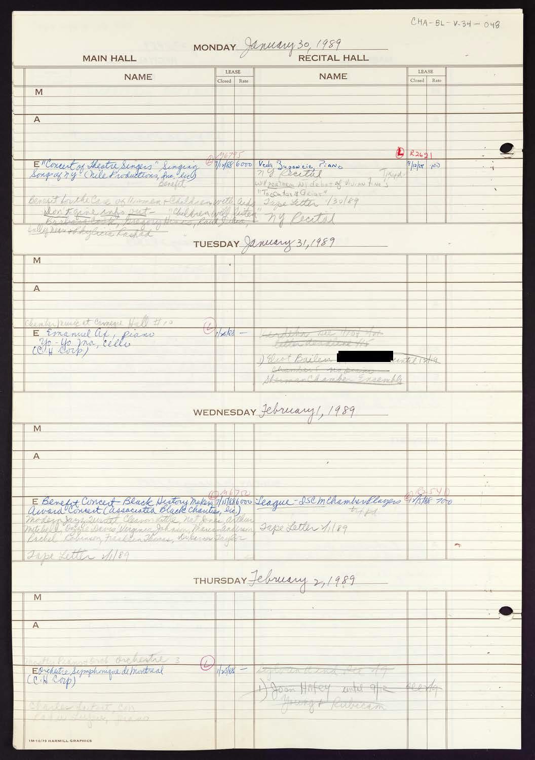 Carnegie Hall Booking Ledger, volume 34, page 48