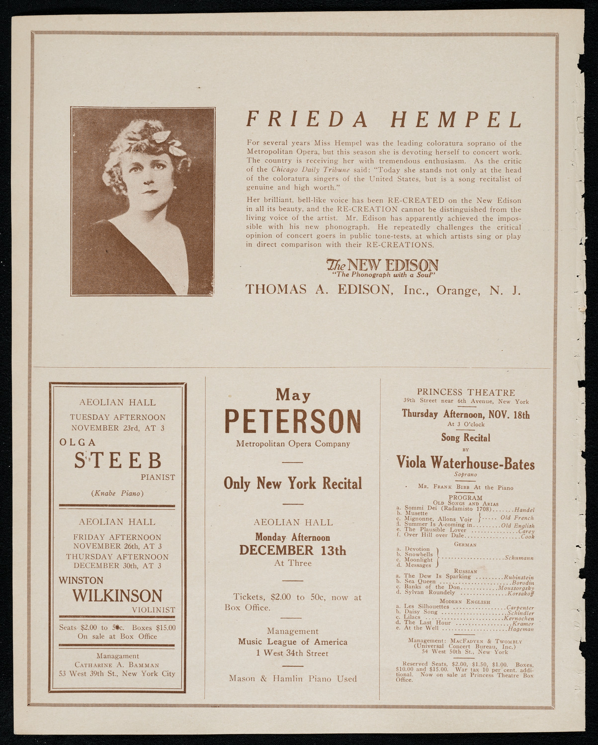 William Robyn, Tenor, November 13, 1920, program page 2