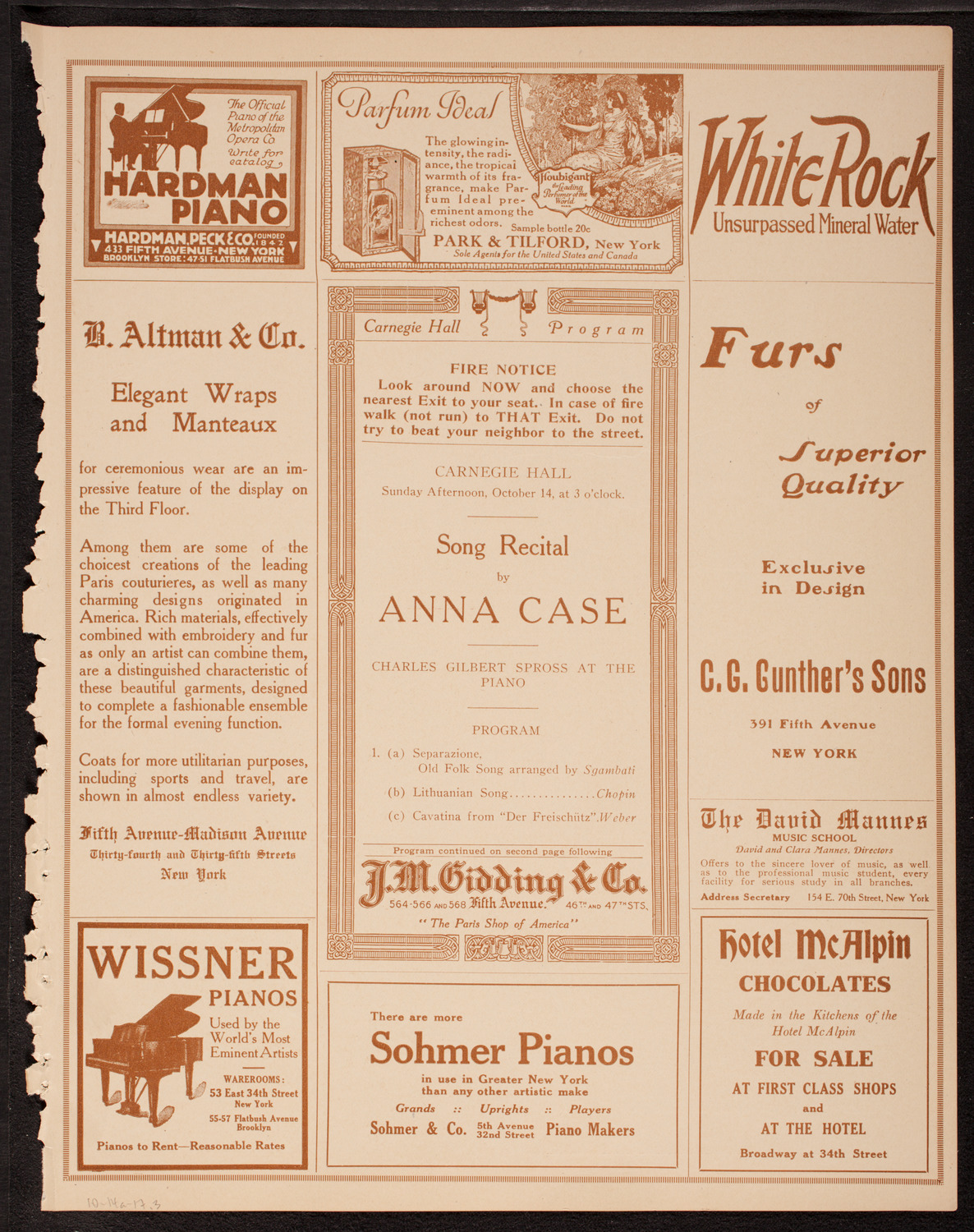 Anna Case, Soprano, October 14, 1917, program page 5