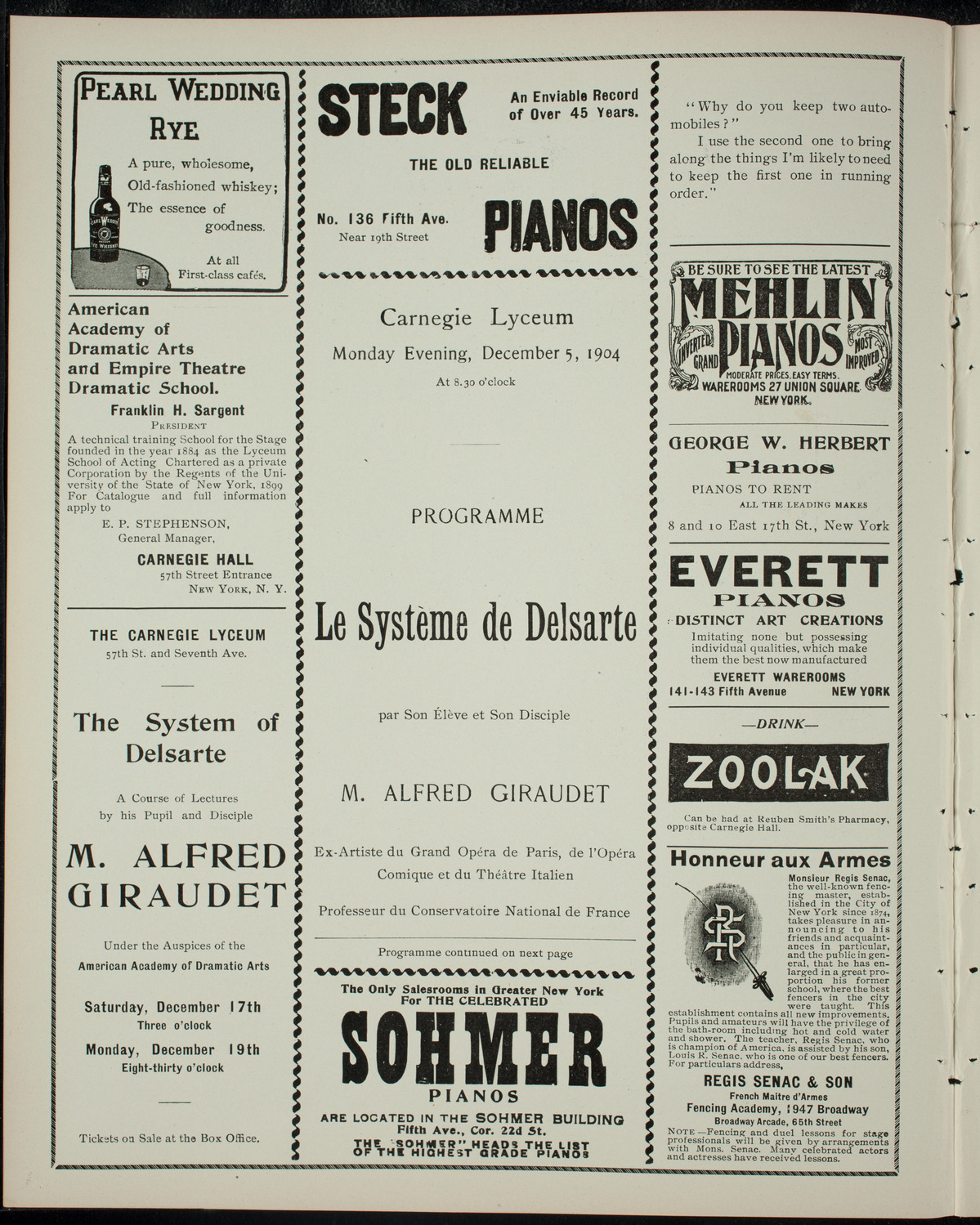 Lecture by Alfred Giraudet, December 5, 1904, program page 2