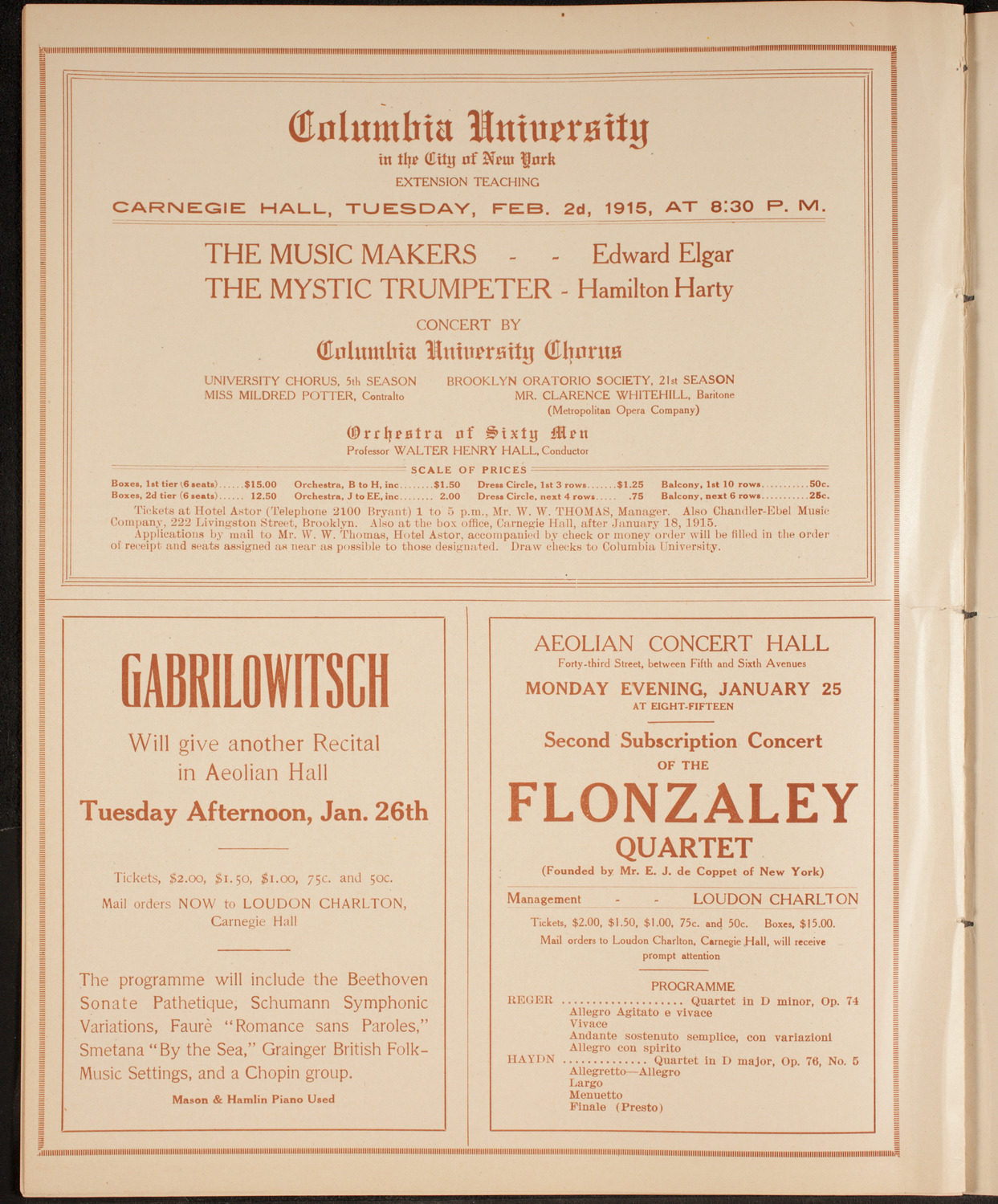 New York Philharmonic, January 21, 1915, program page 10