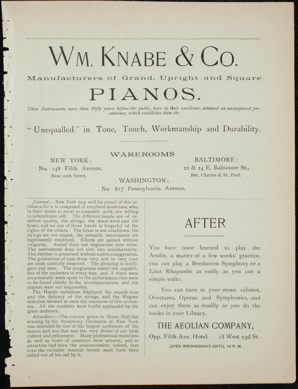 Oratorio Society of New York, December 31, 1891, program page 3