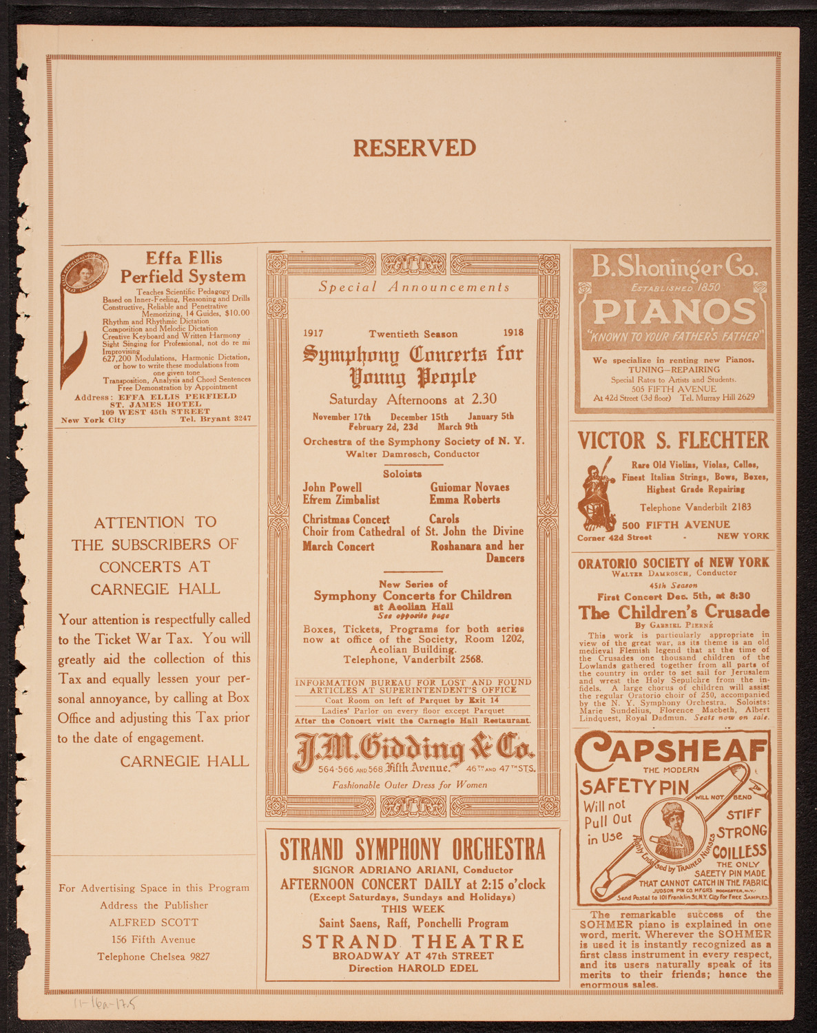 New York Philharmonic, November 16, 1917, program page 9