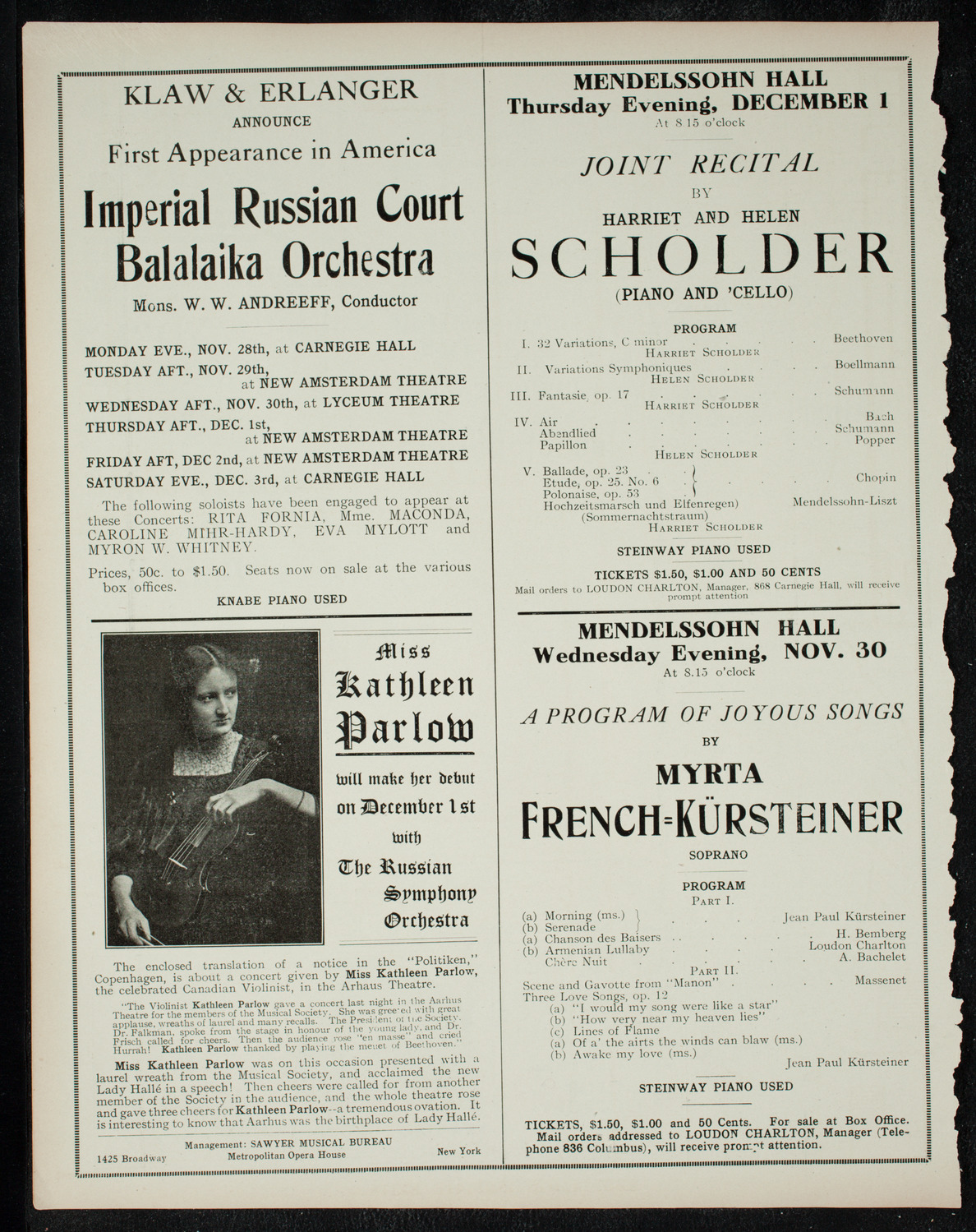 New York Philharmonic, November 27, 1910, program page 10
