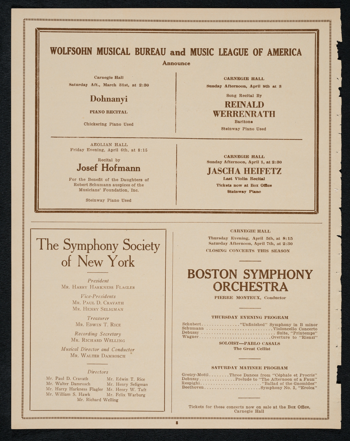 New York Philharmonic, March 29, 1923, program page 8