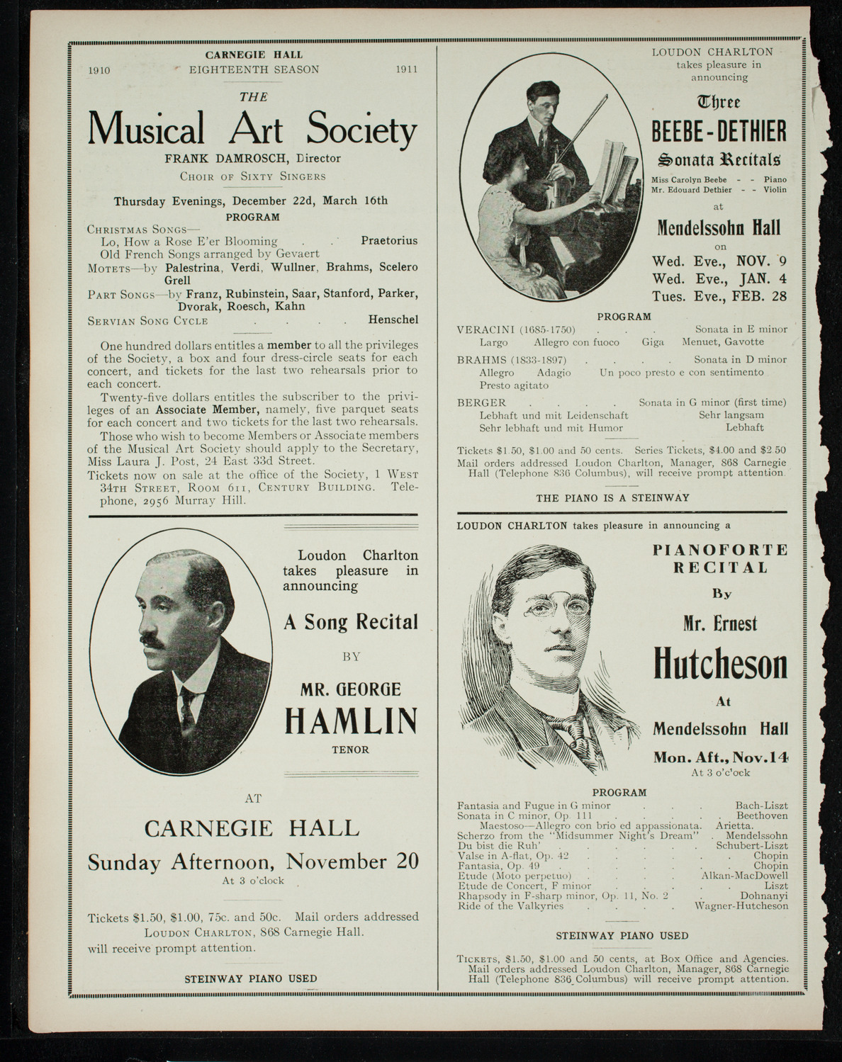 Marcella Sembrich, Soprano, November 8, 1910, program page 10