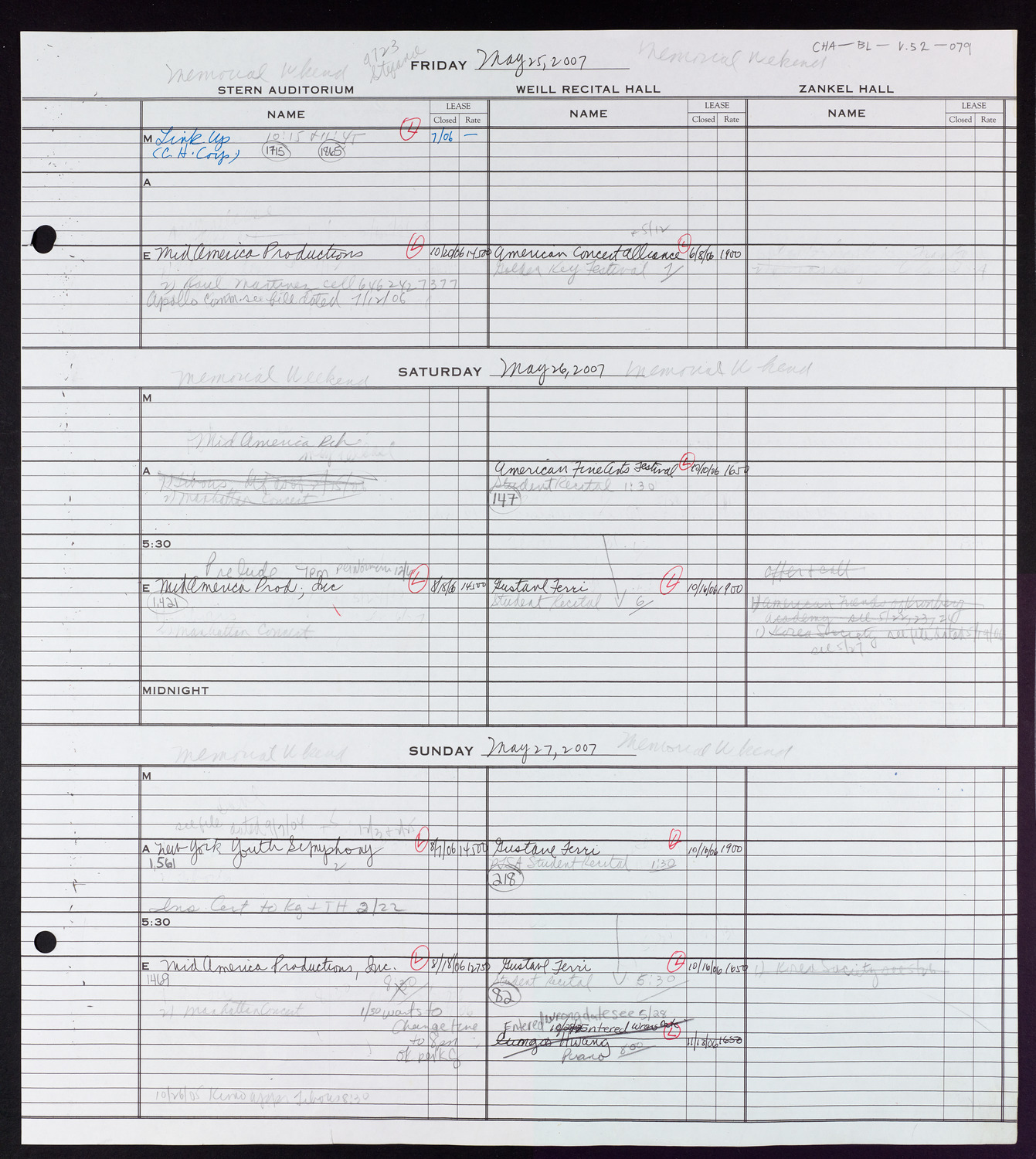 Carnegie Hall Booking Ledger, volume 52, page 79