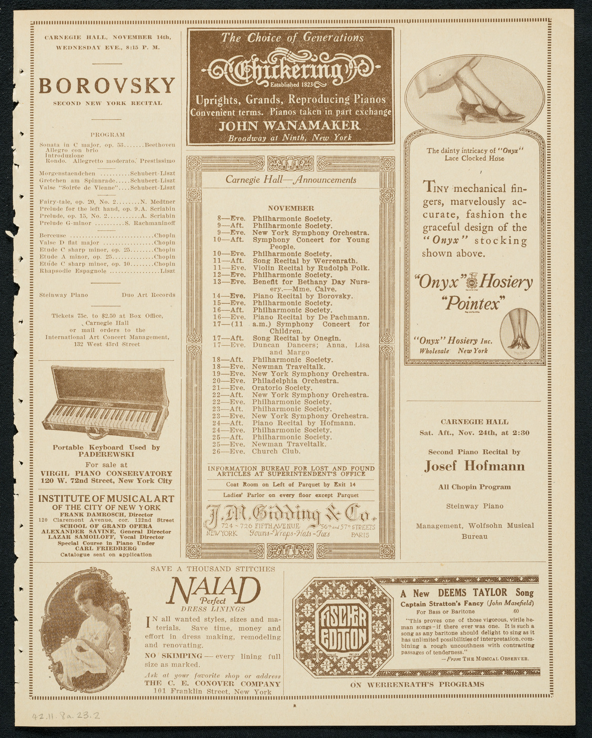 New York Symphony Orchestra: Beethoven Cycle, November 8, 1923, program page 3