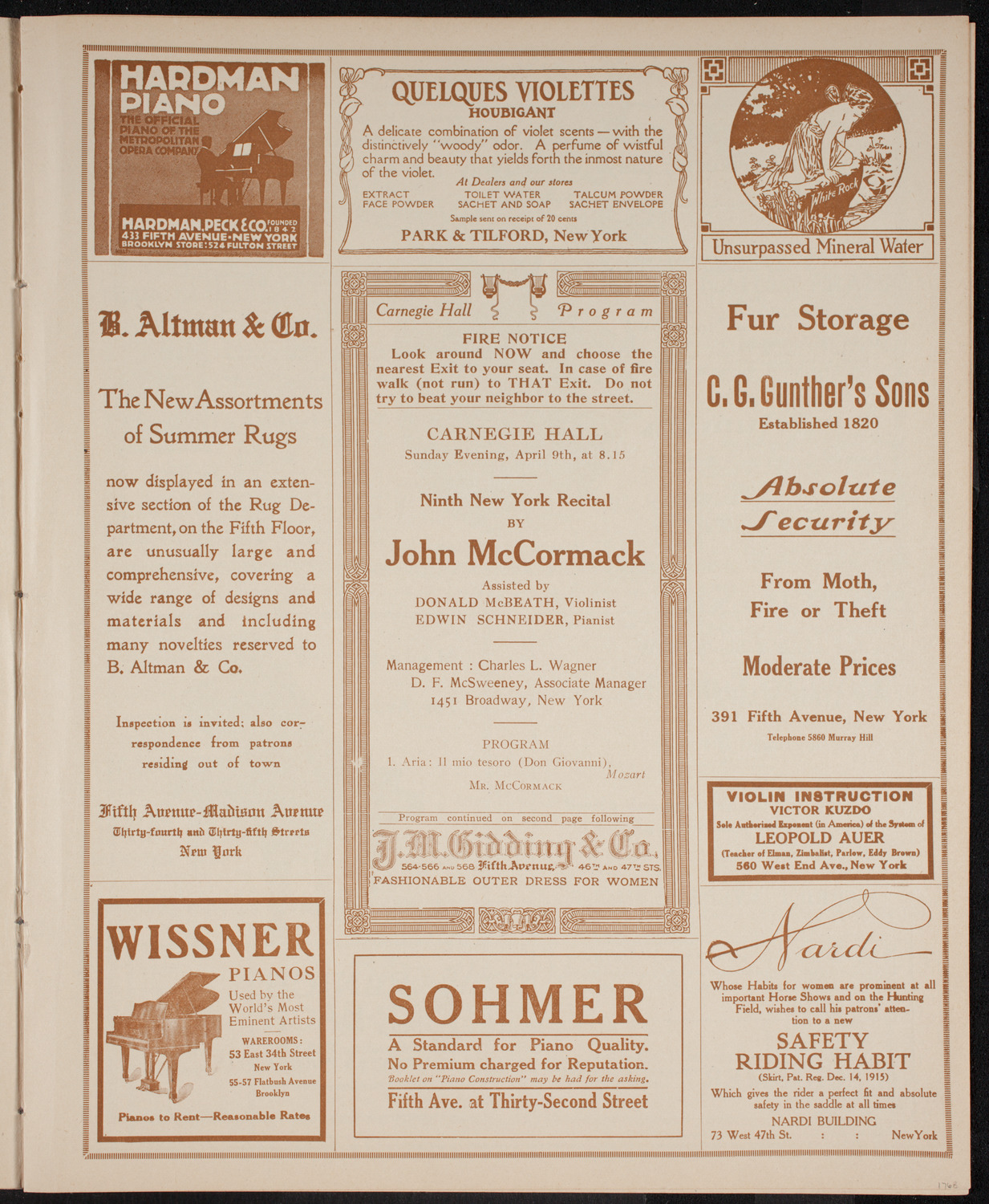 John McCormack, Tenor, April 9, 1916, program page 5