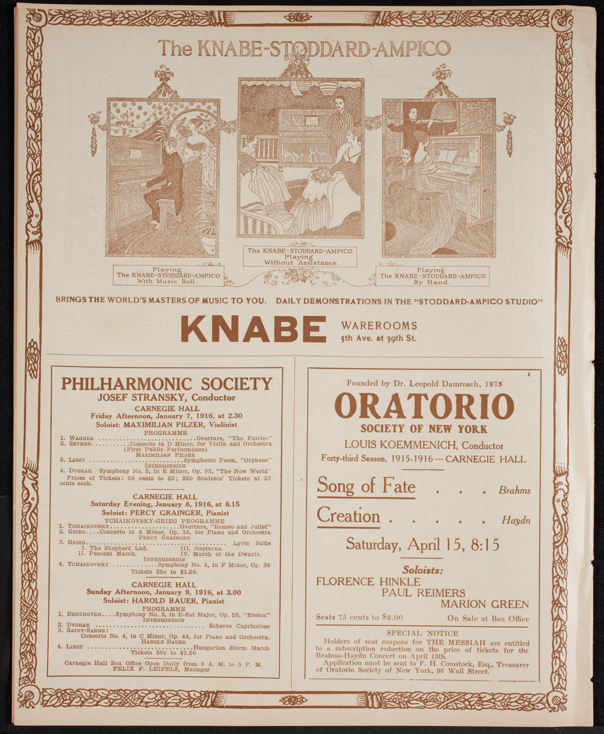 Orchestral Society of New York, January 1, 1916, program page 12