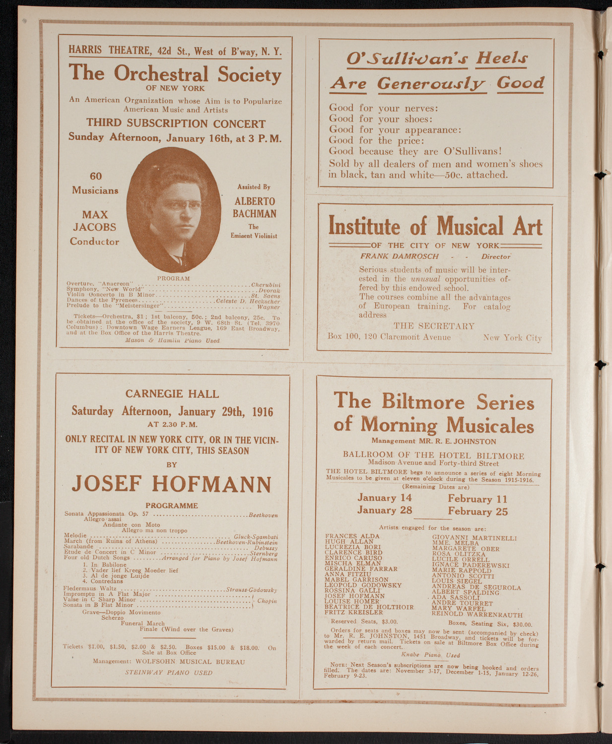 New York Philharmonic, January 8, 1916, program page 2