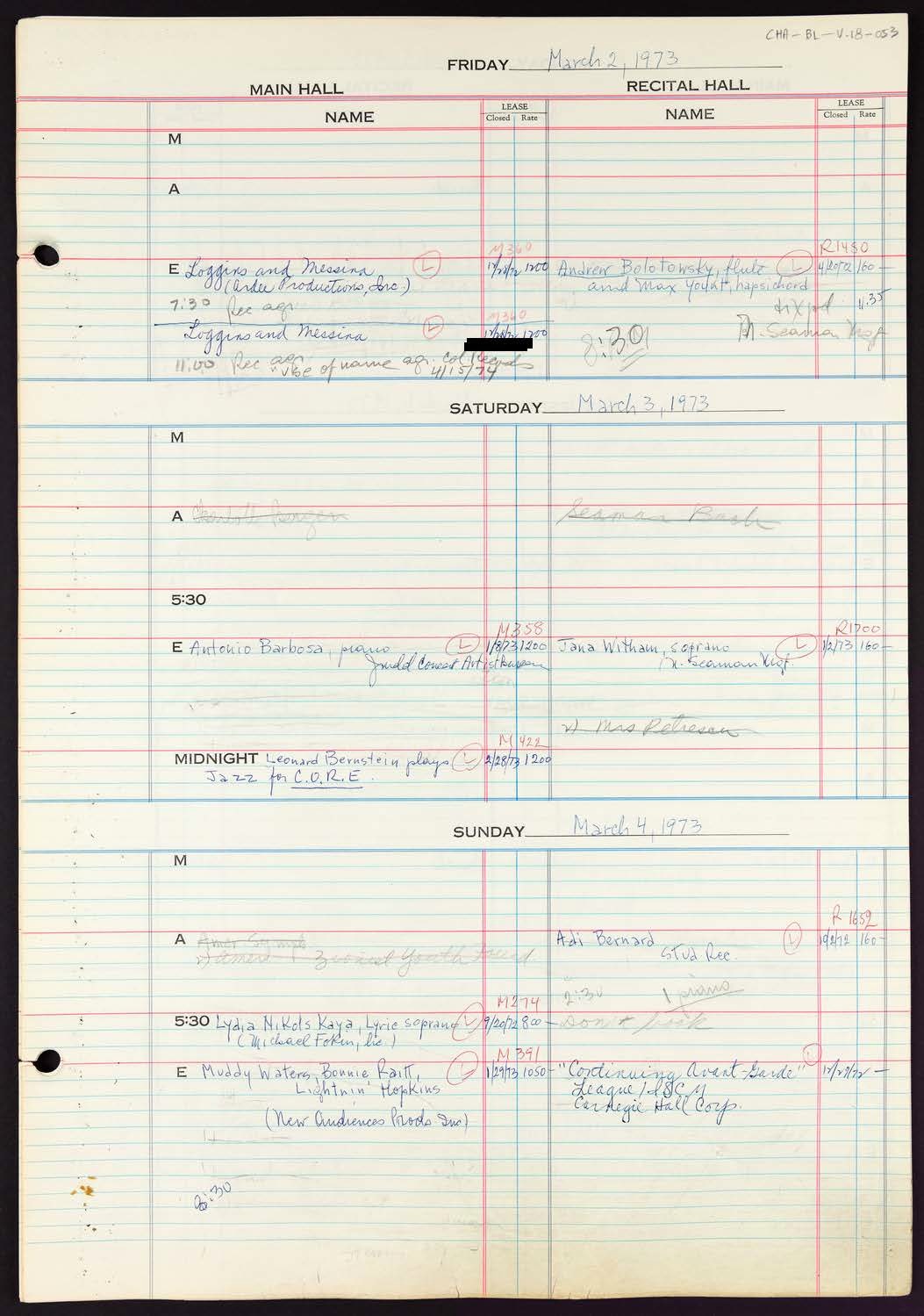 Carnegie Hall Booking Ledger, volume 18, page 53